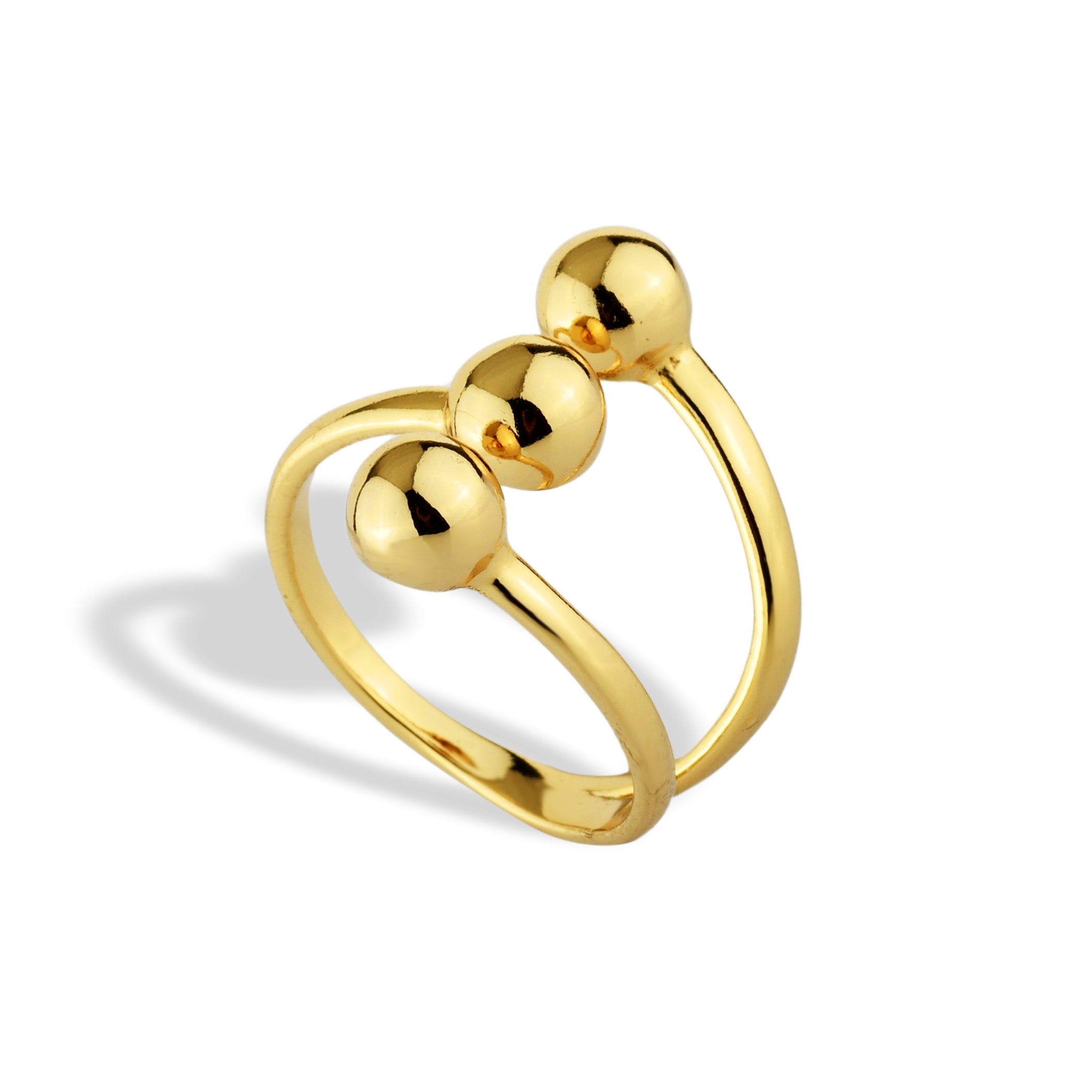 Anel Feminino Triplo Esferas Banhado em Ouro 18K