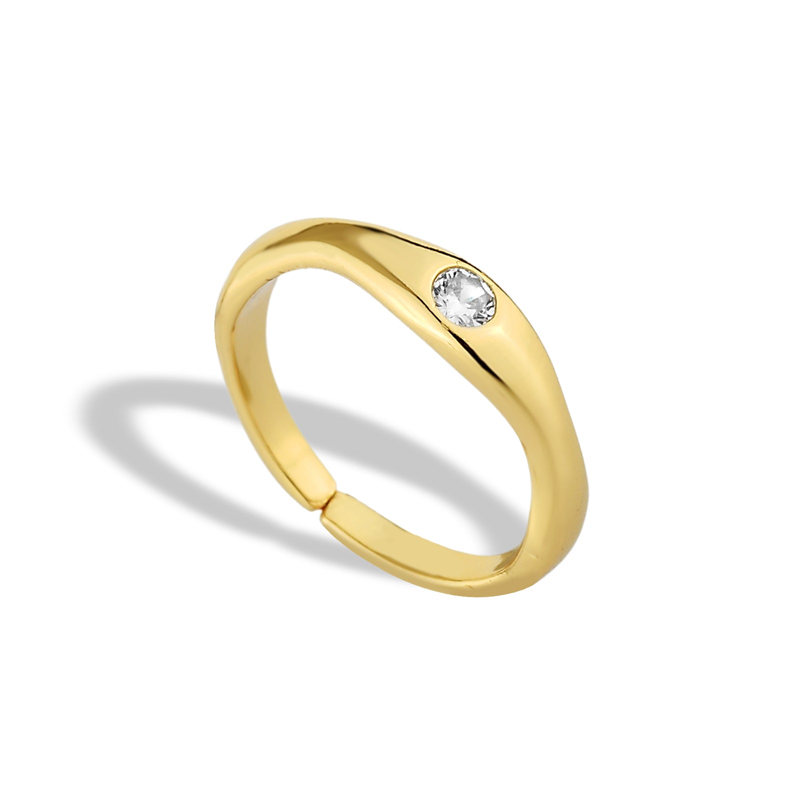 Anel Feminino Solitário Minimalista Cravejado com Zircônia Banhado em Ouro 18K