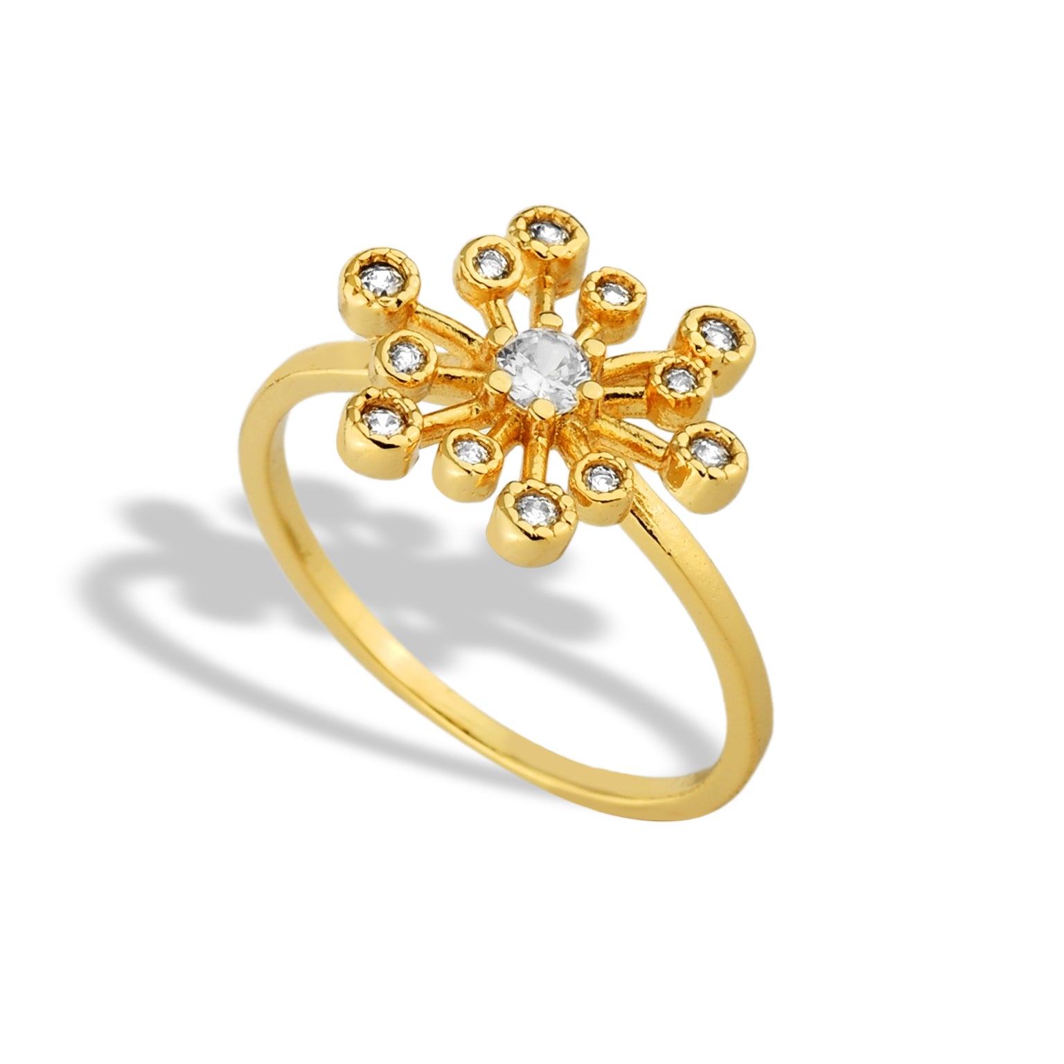 Anel Feminino Flor Cravejado com Zircônias Banhado em Ouro 18K