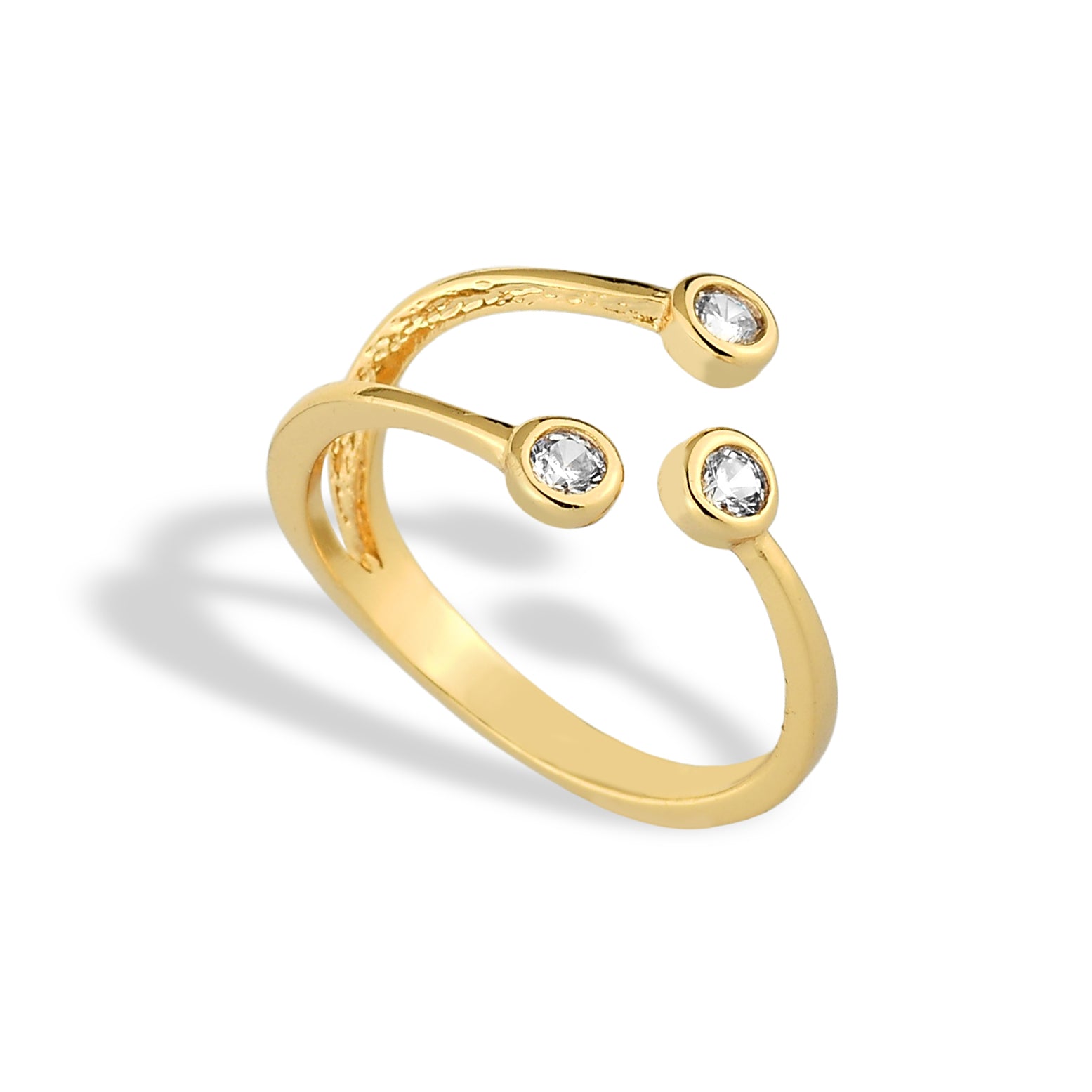 Anel Feminino Brilho Trio Cravejado com Zircônias Banhado em Ouro 18K