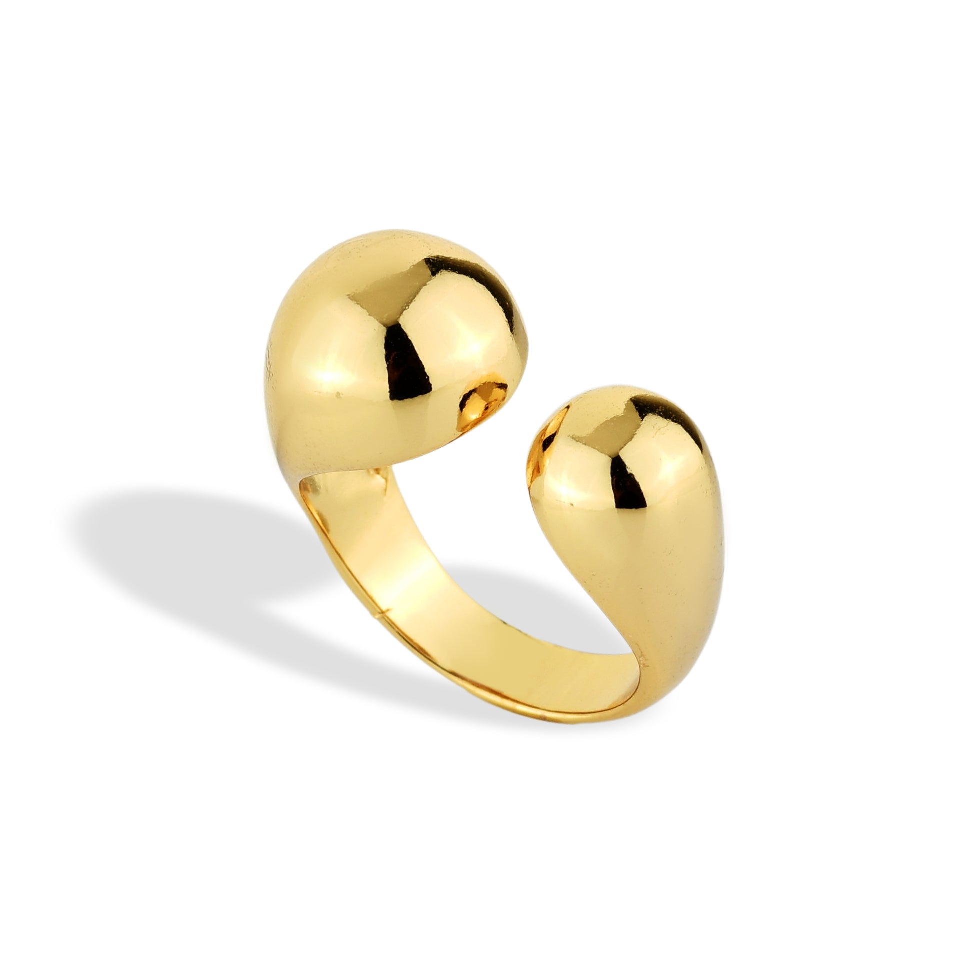 Anel Feminino Duas Bolas Banhado em Ouro 18K