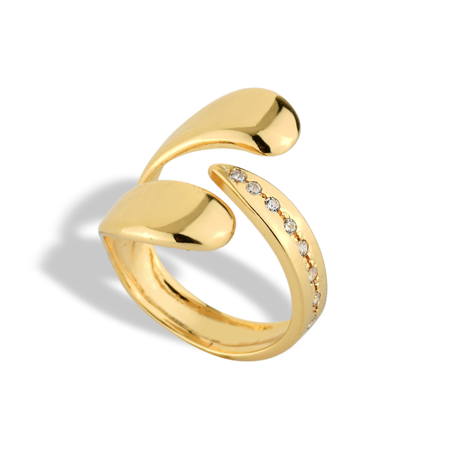 Anel Feminino Gotas Entrelaçadas Cravejado com Zircônias Banhado em Ouro 18K