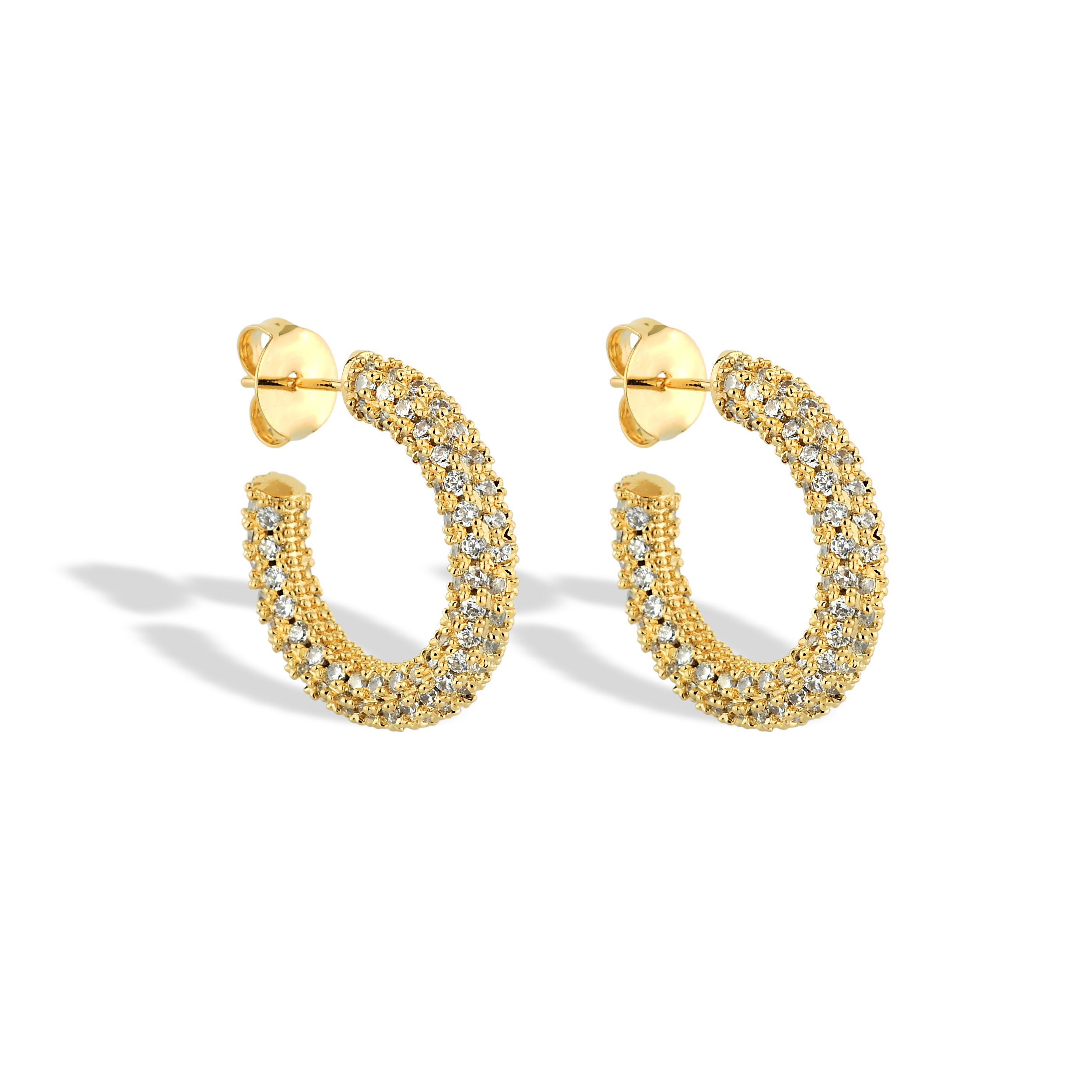 Brinco Feminino Argola Cravejado com Zircônias Banhado em Ouro 18K