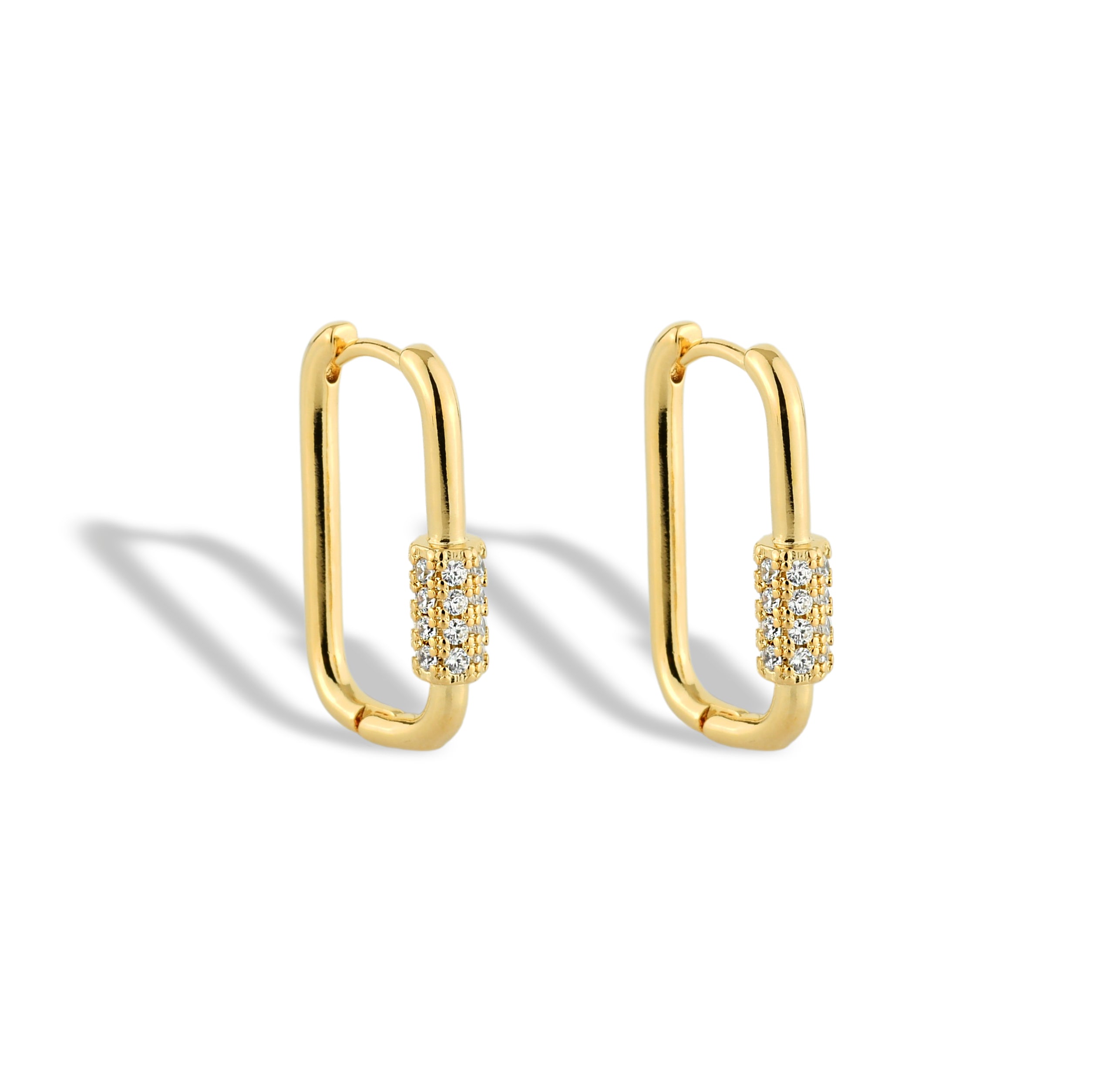 Brinco Feminino Argola Retangular Cravejado com Zircônias Banhado em Ouro 18K