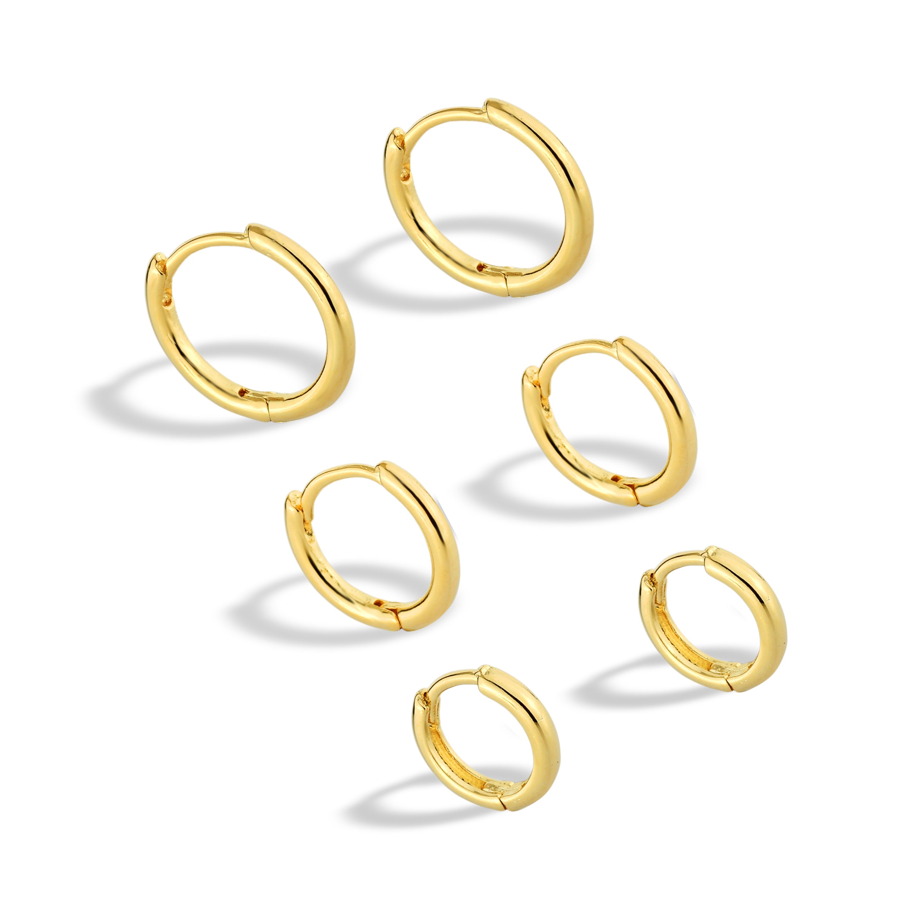 Brinco Feminino Trio de Argolas Banhado em Ouro 18K