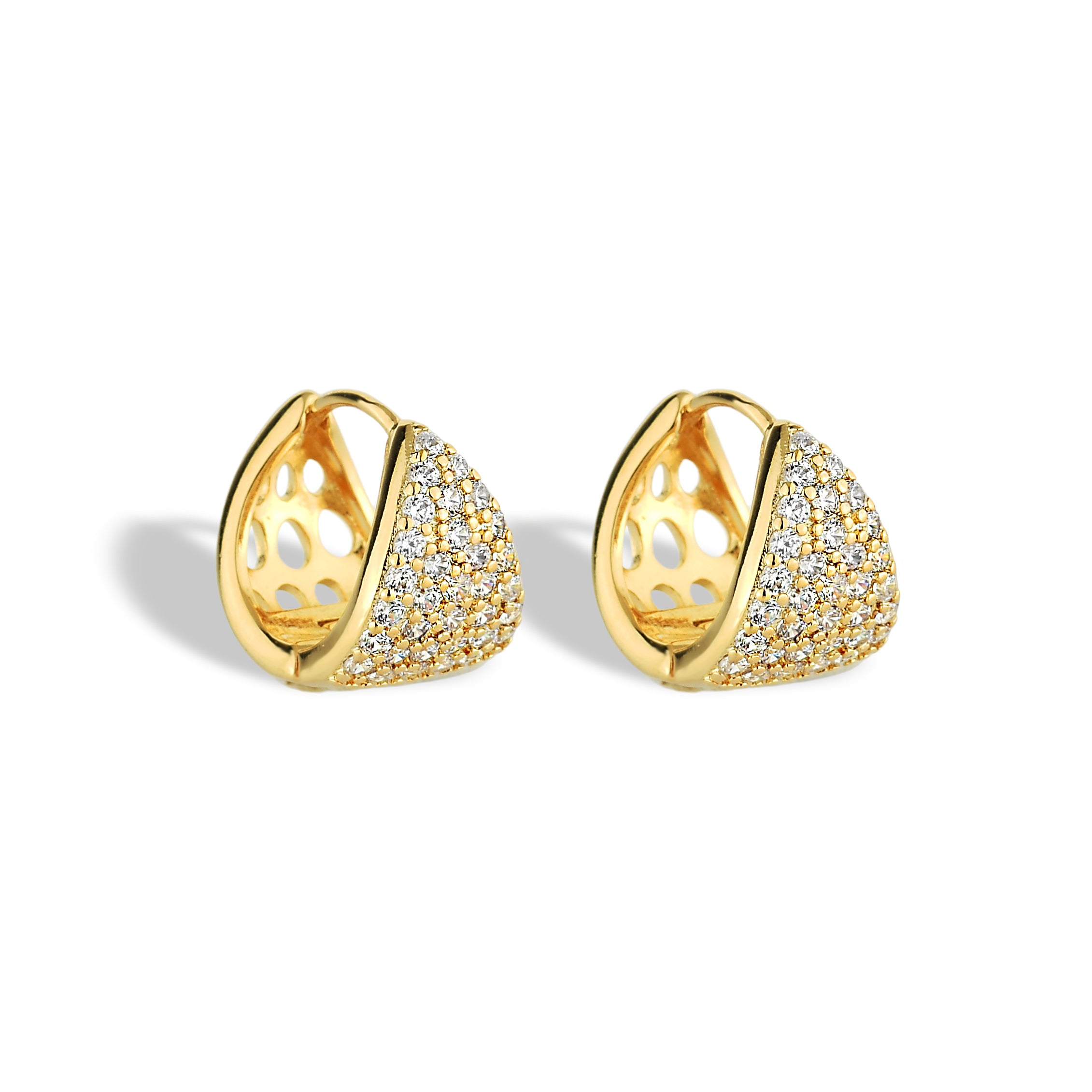 Brinco Feminino Argola Triangular Cravejado com Zircônias Banhado em Ouro 18K