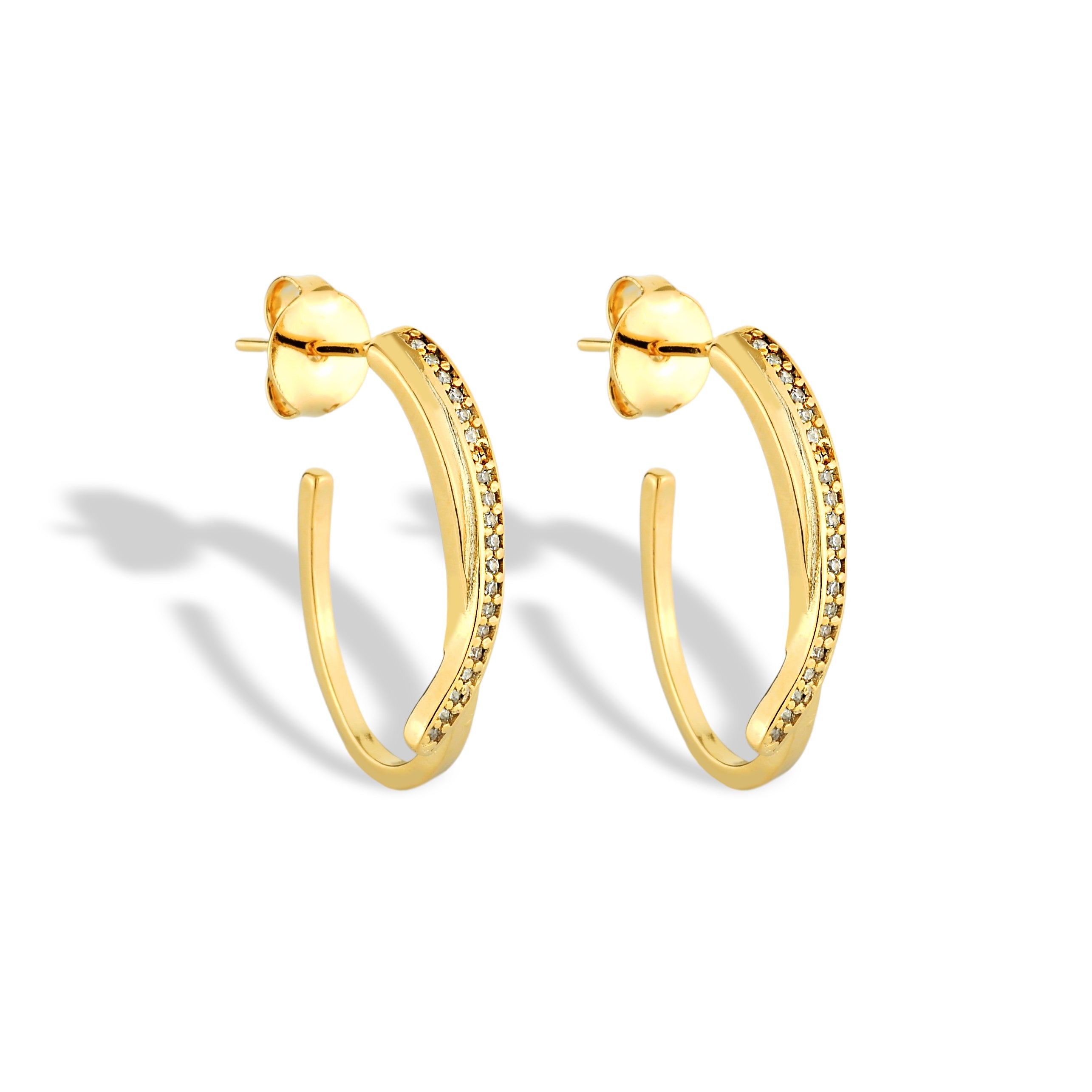 Brinco Feminino Elegance Cravejado com Zircônias Banhado em Ouro 18K