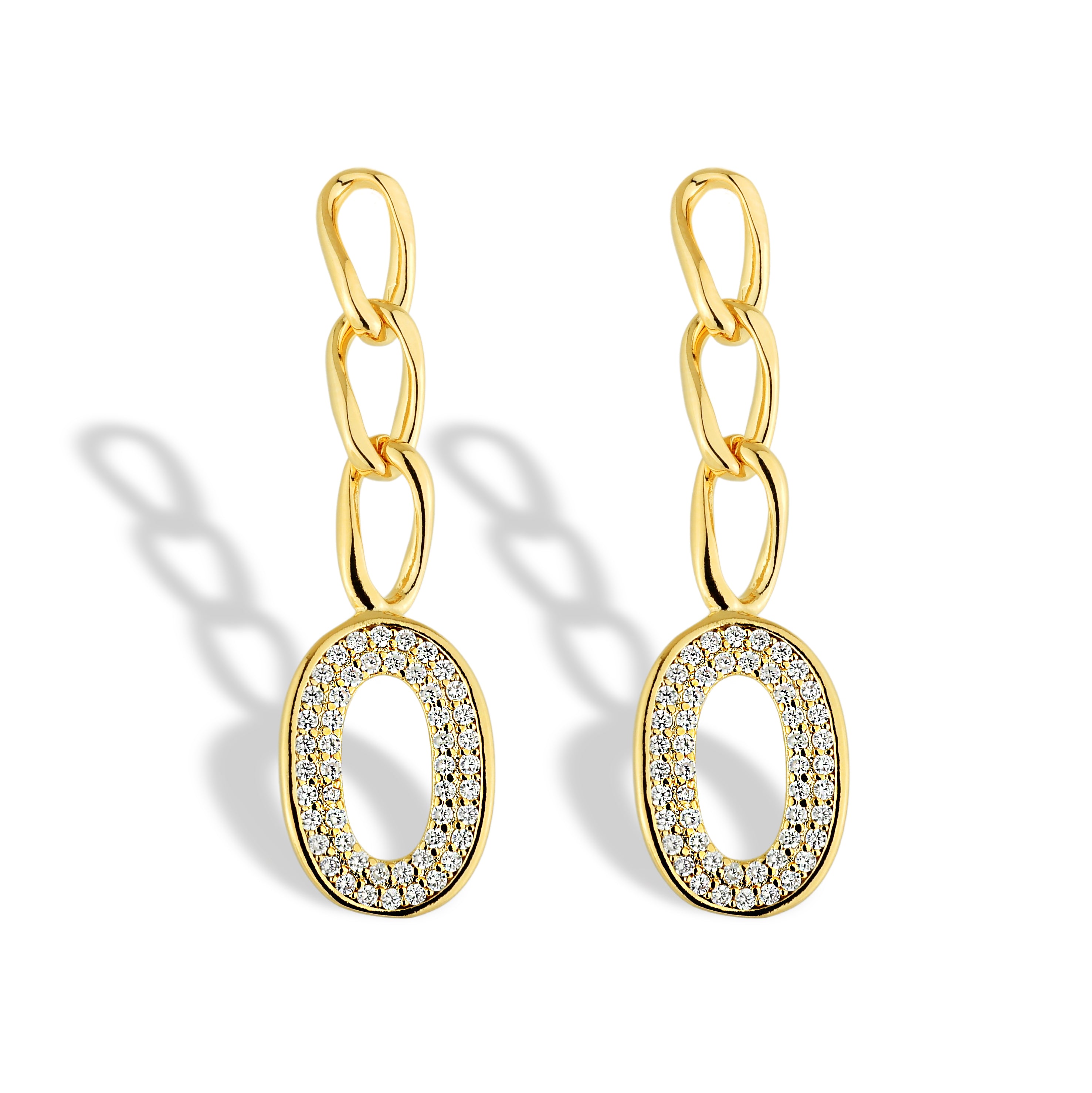 Brinco Feminino Elos Cravejado com Zircônias Banhado em Ouro 18K