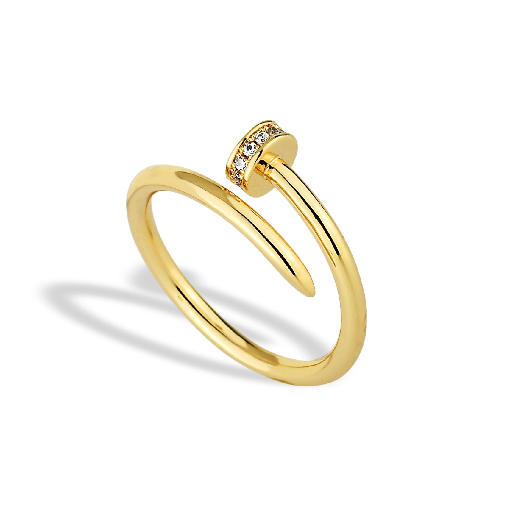Anel Feminino Prego Cravejado com Zircônias Banhado em Ouro 18K