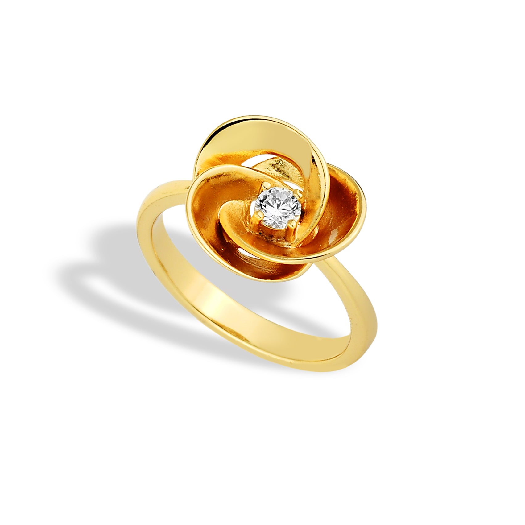 Anel Feminino Flor Cravejado com Zircônia Banhado em Ouro 18K