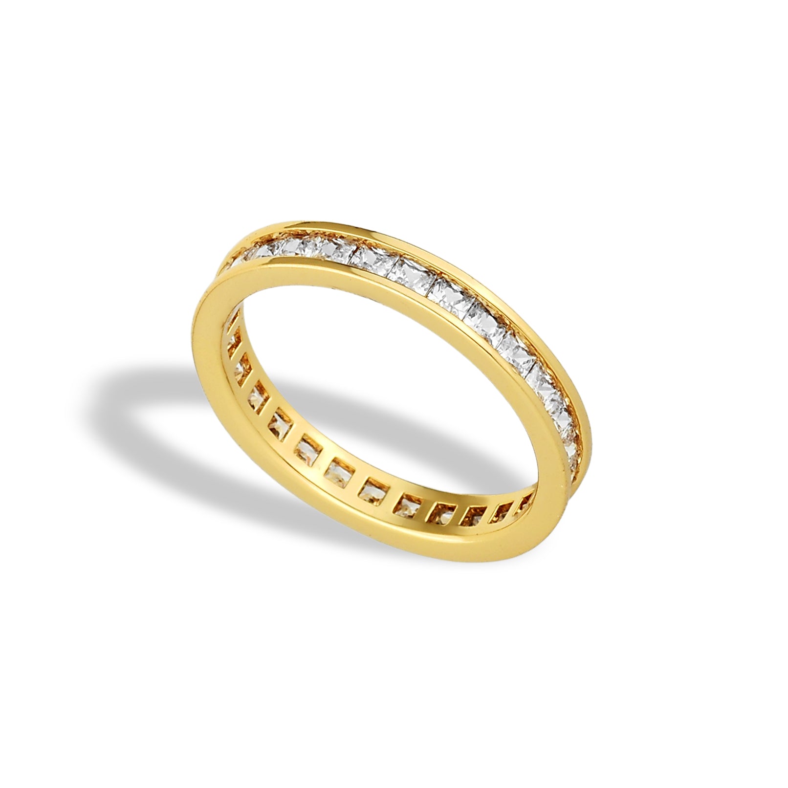 Anel Feminino Espelhado Cravejado com Zircônias Banhado em Ouro 18K