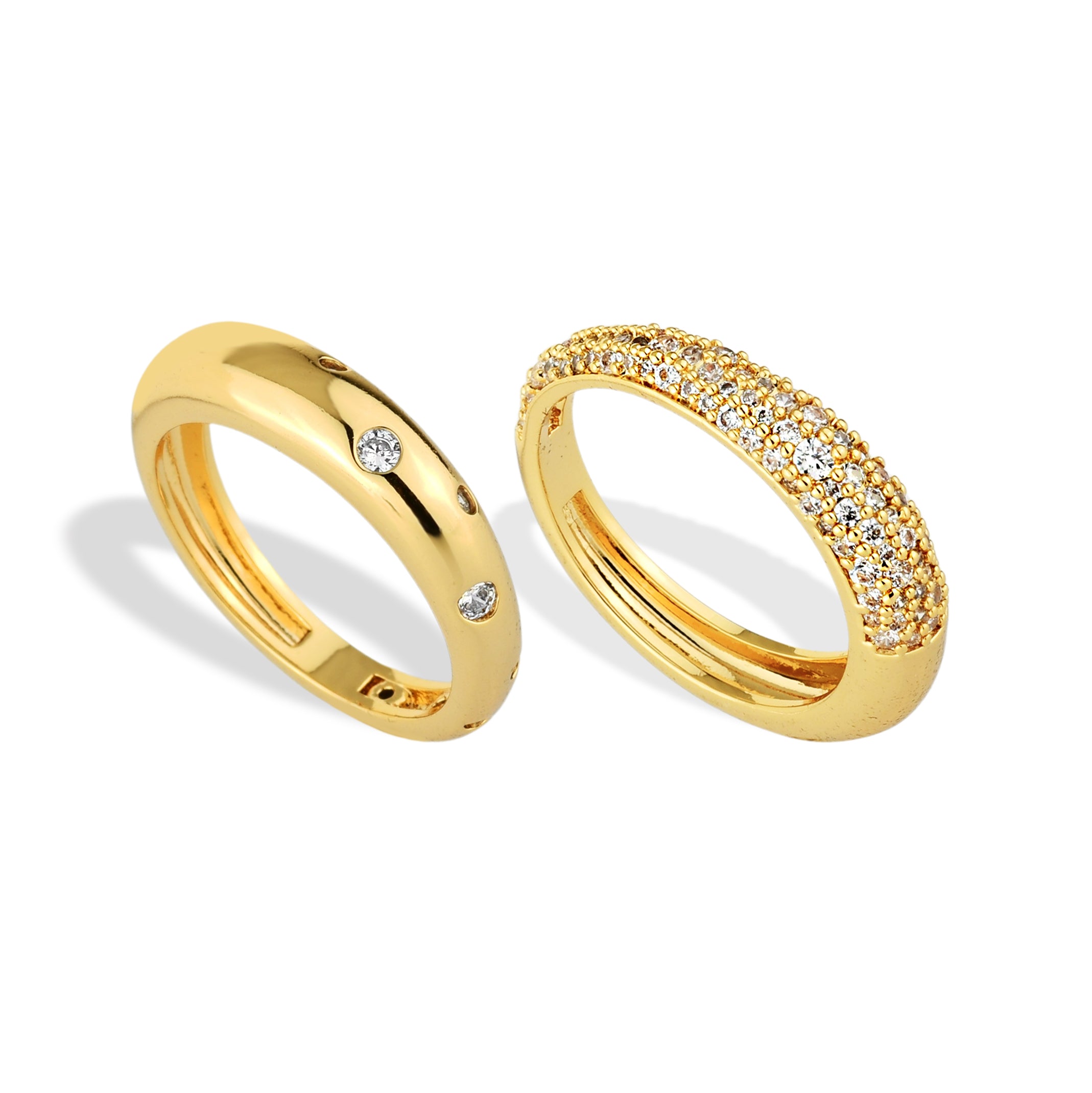 Conjunto Anéis Feminino Brilhantes Cravejados com Zircônias Banhado em Ouro 18K