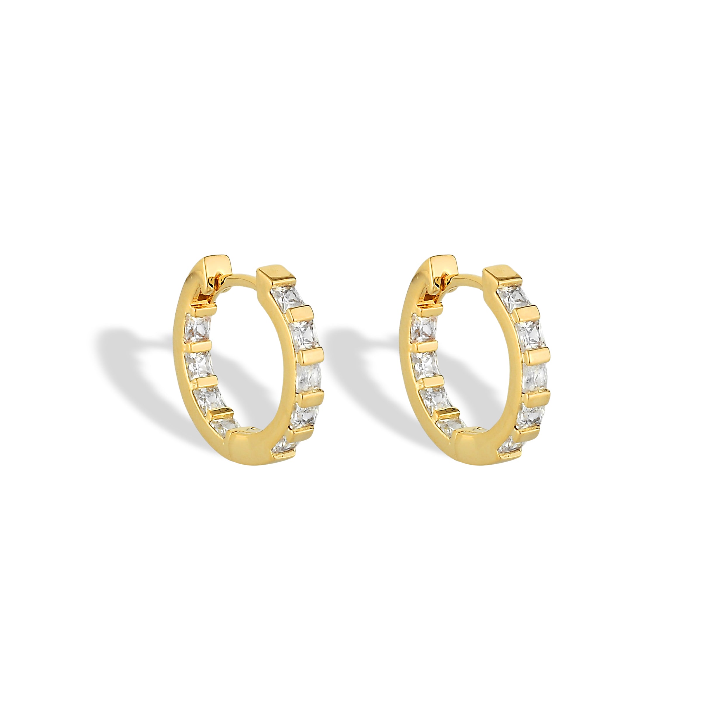 Brinco Feminino Argola Espelhado Cravejado com Zircônias Banhado em Ouro 18K
