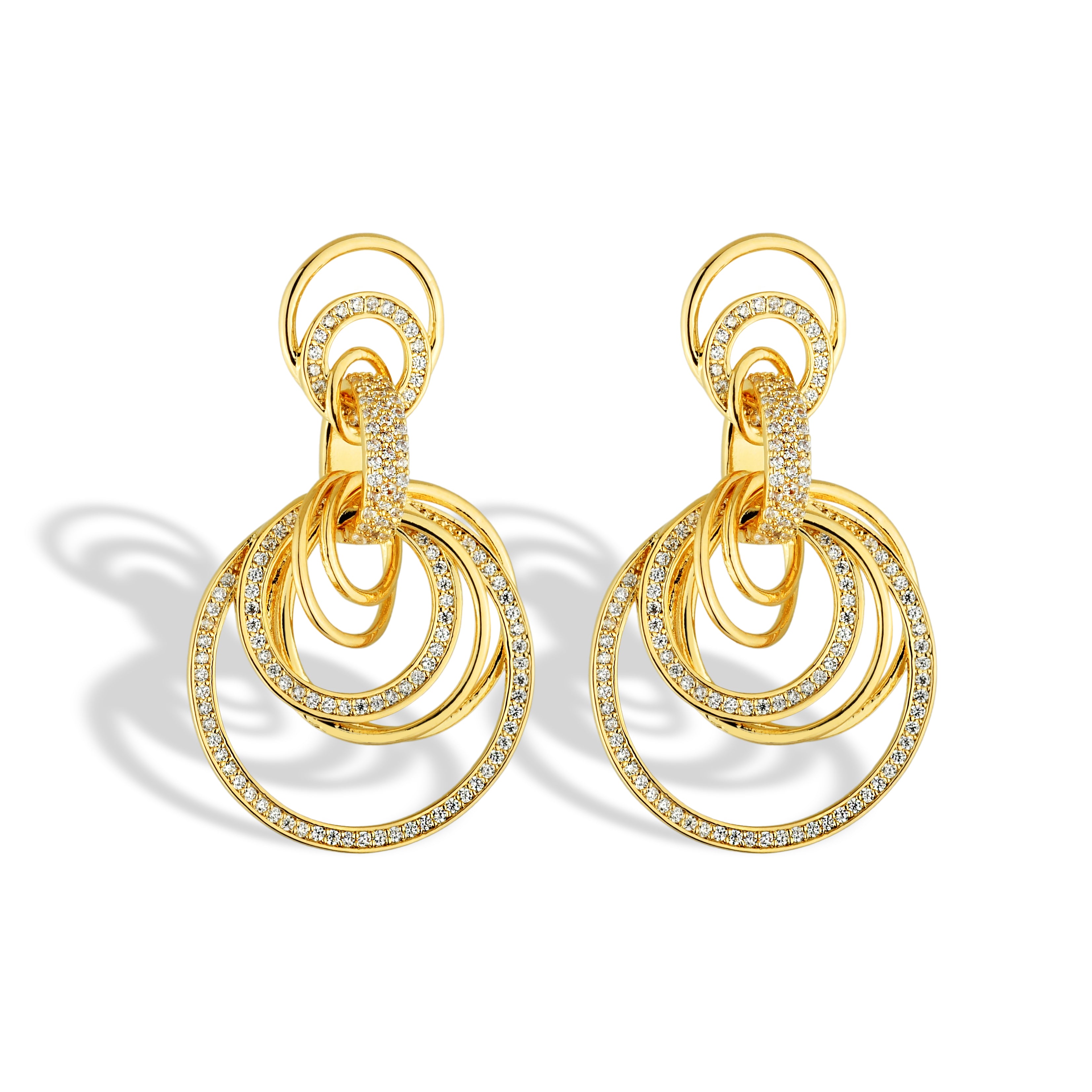 Brinco Feminino Premium Círculos Cravejado com Zircônias Banhado em Ouro 18K