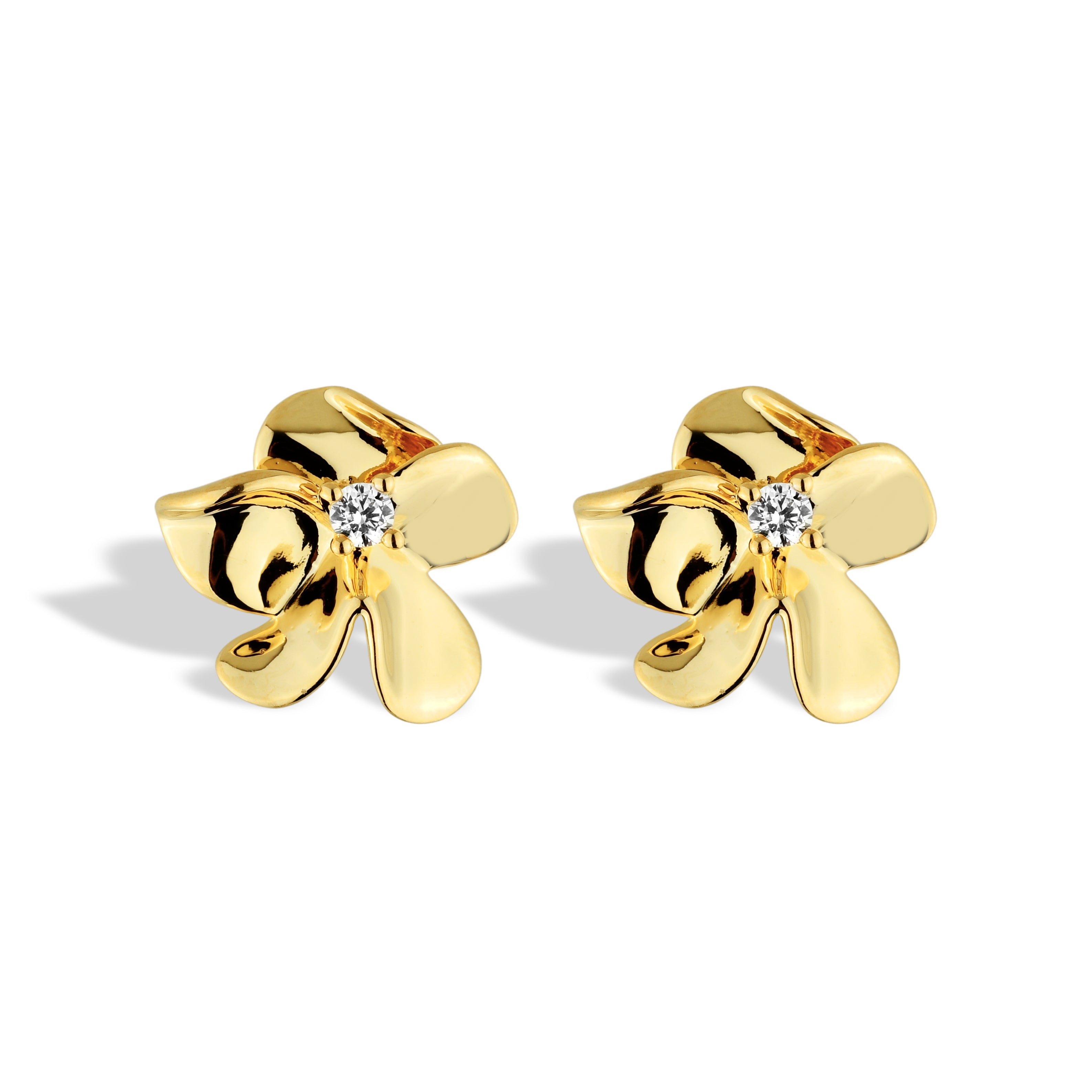 Brinco Feminino Flor Cravejado com Zircônia Banhado em Ouro 18K