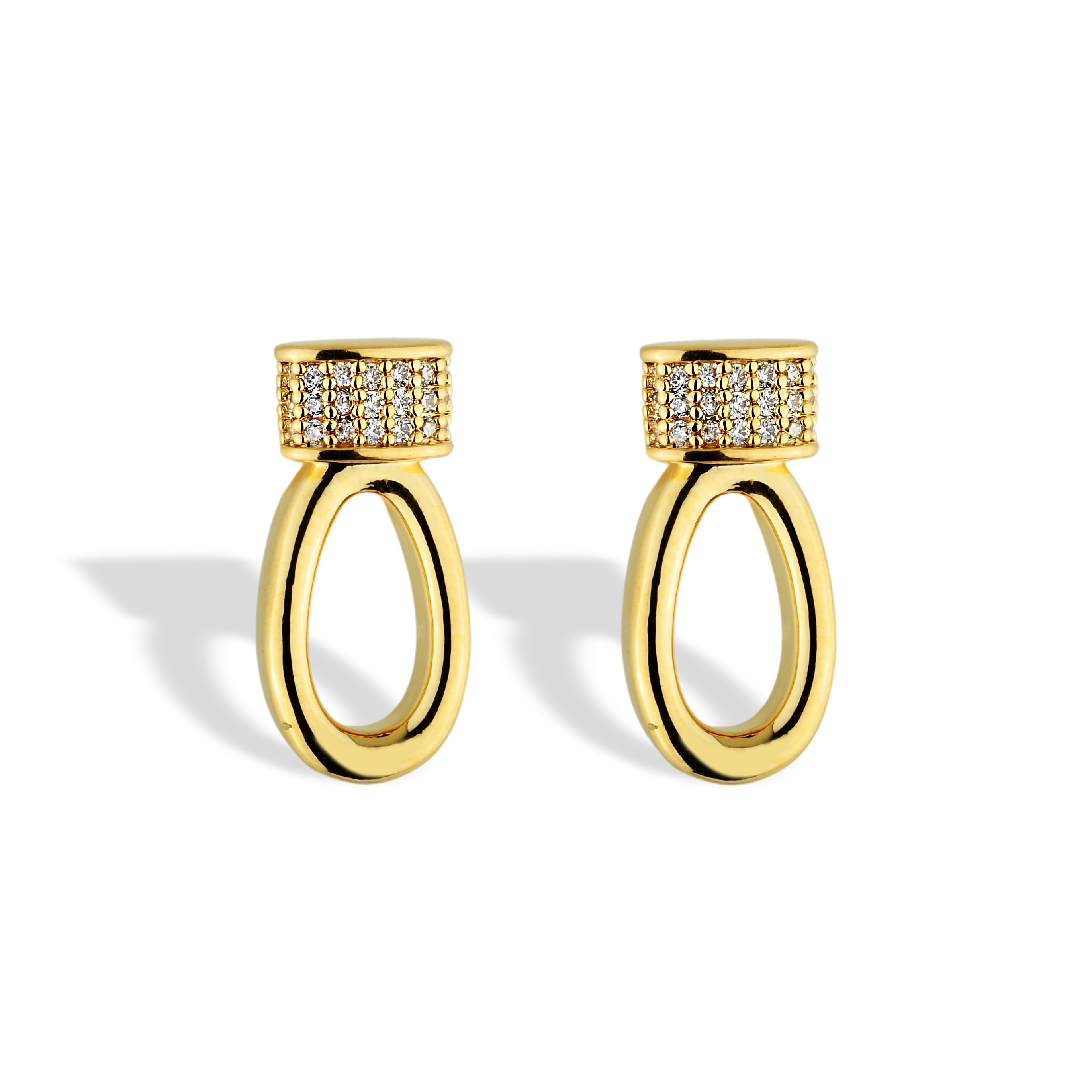 Brinco Feminino Elos Pavê Cravejado com Zircônias Banhado em Ouro 18K