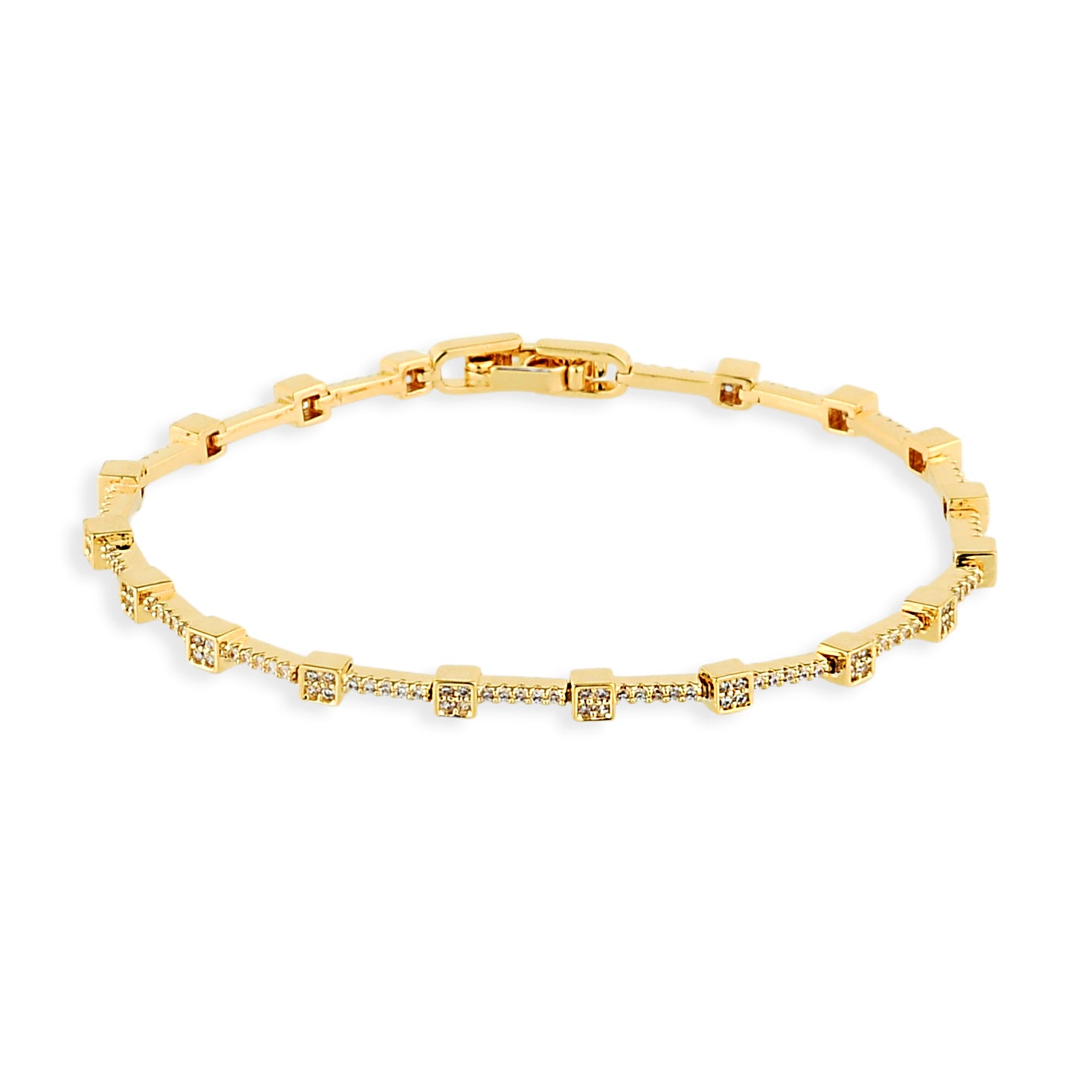 Pulseira Feminina Premium Geométrica Cravejada com Zircônias Banhado em Ouro 18K