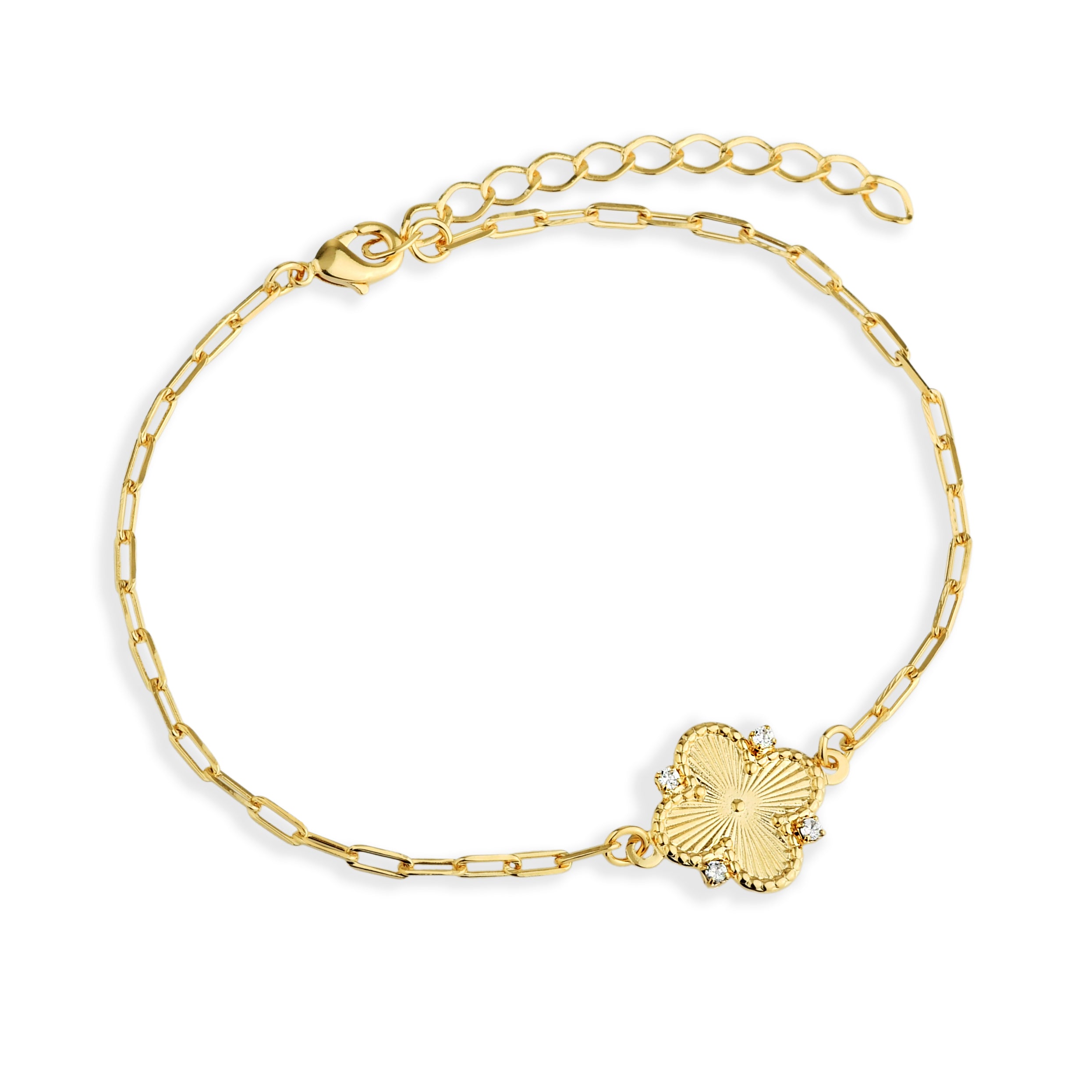 Pulseira Feminina Trevo de Ouro Cravejada com Zircônias Banhado em Ouro 18K