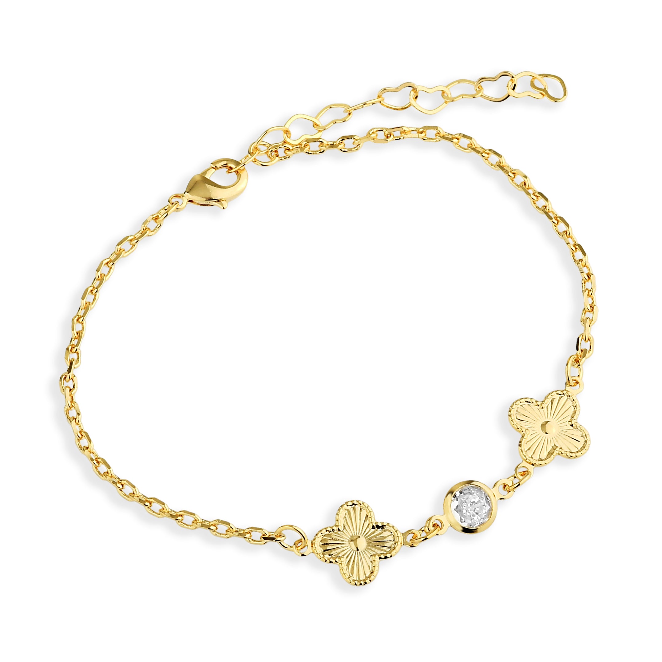 Pulseira Feminina Dois Trevos de Ouro Cravejada com Zircônia Banhado em Ouro 18K