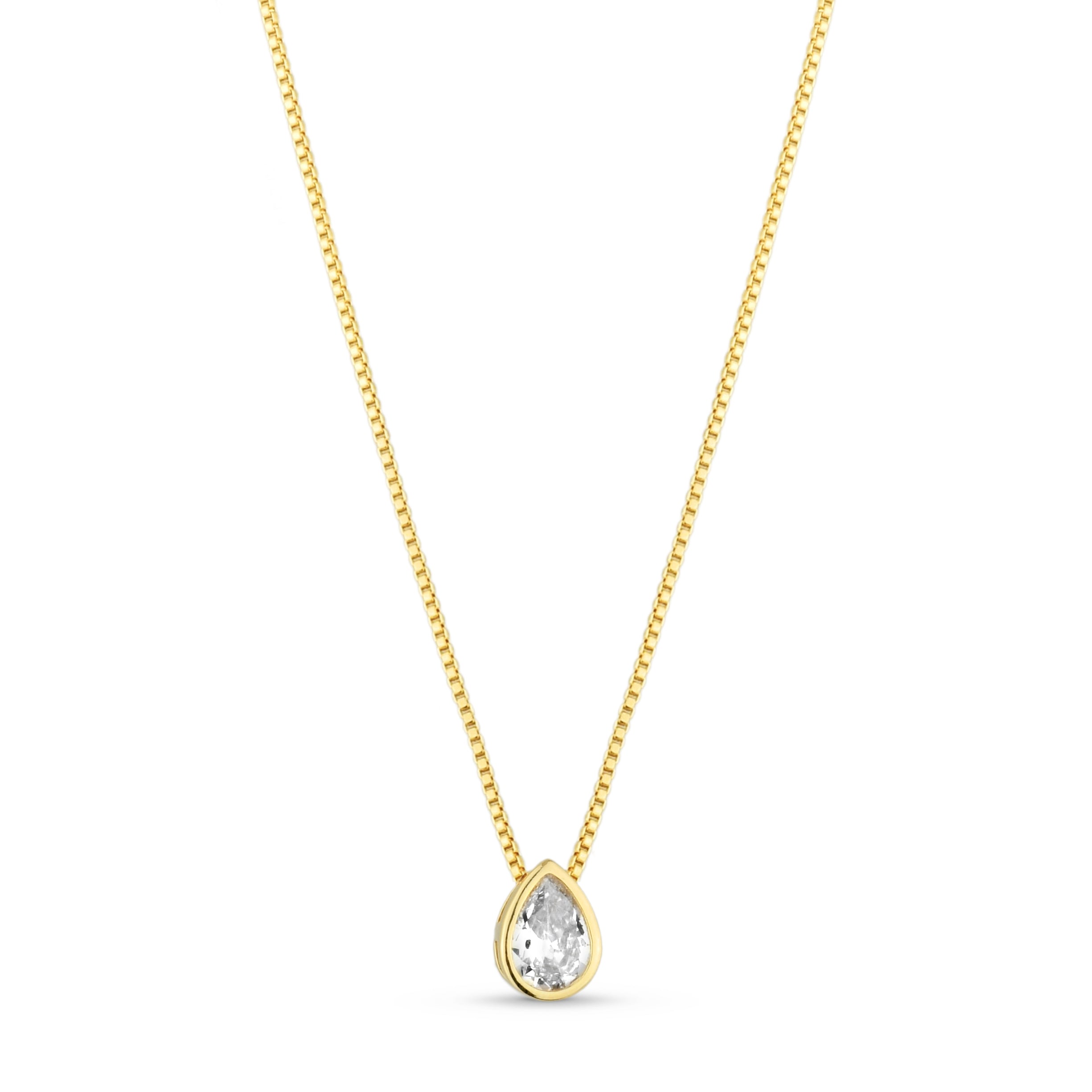 Colar Feminino Ponto de Luz Gota Cravejado com Zircônia Banhado em Ouro 18K