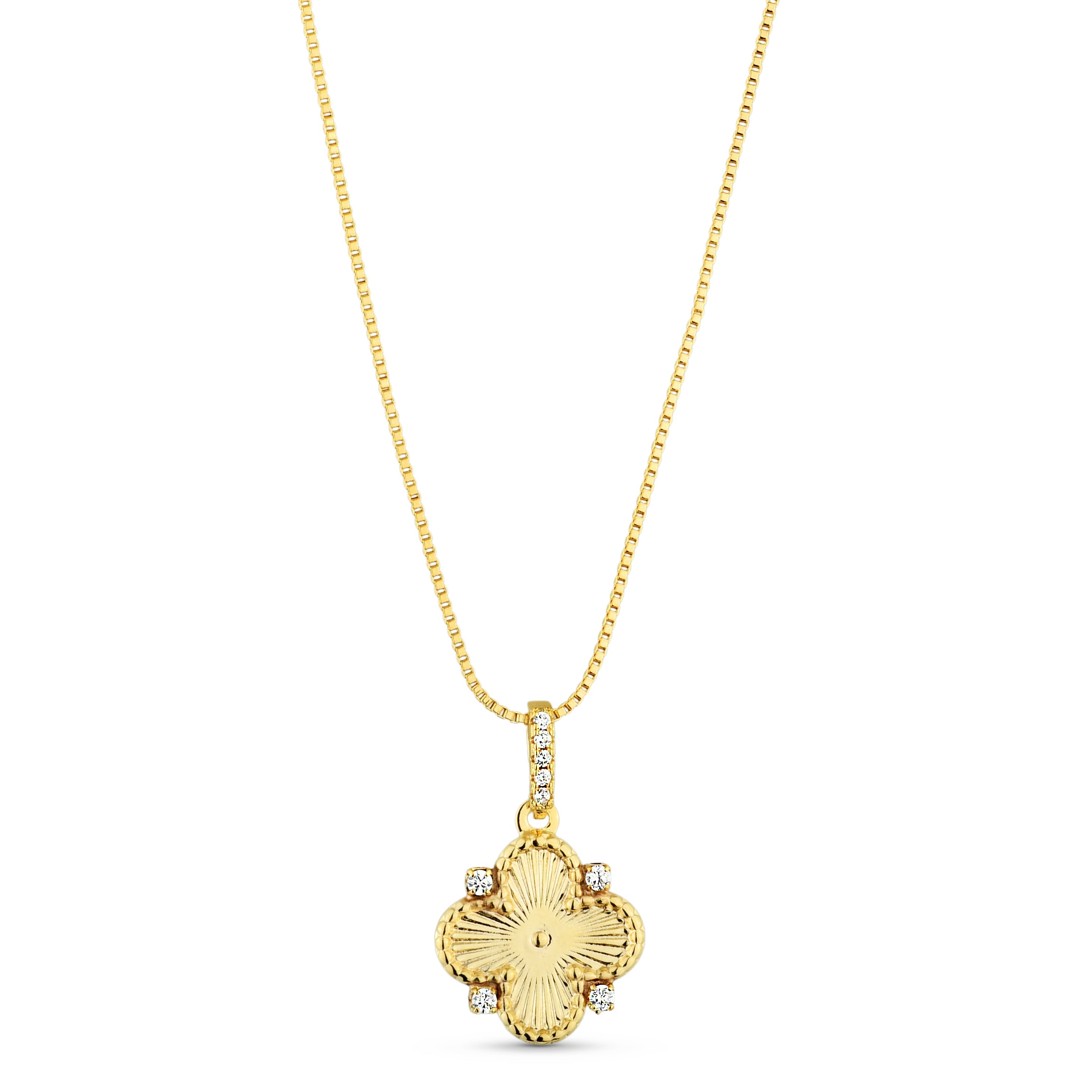 Colar Feminino Trevo de Ouro Cravejado com Zircônias Banhado em Ouro 18K