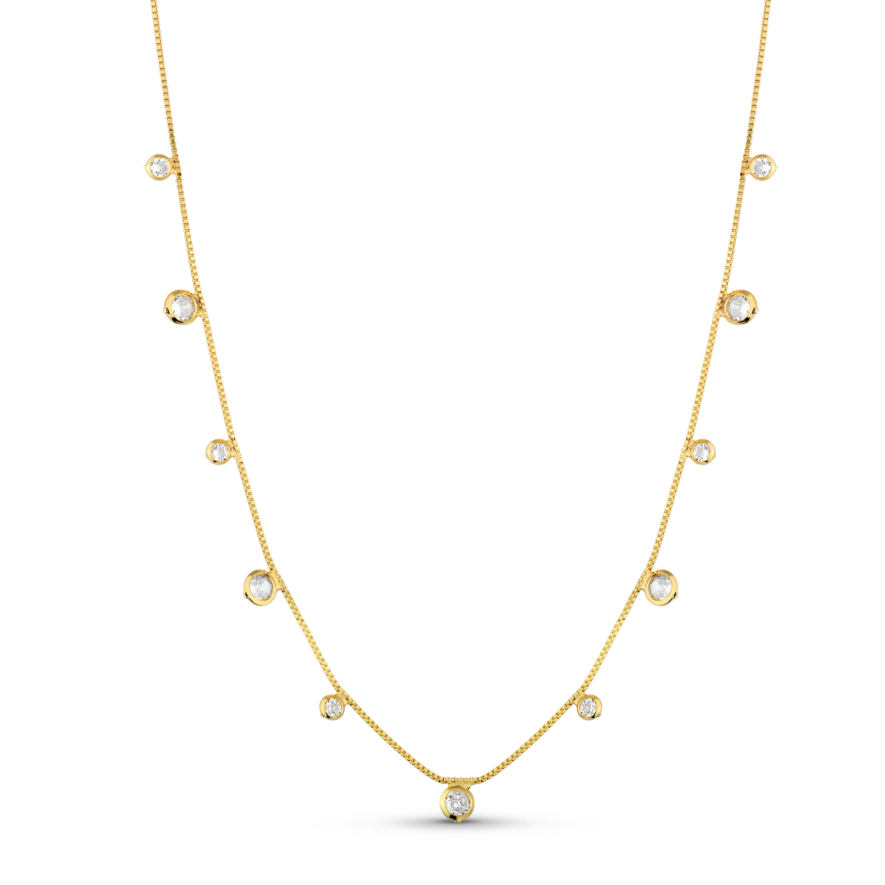 Colar Feminino Pontos de Luzes Cravejado com Zircônias Banhado em Ouro 18K