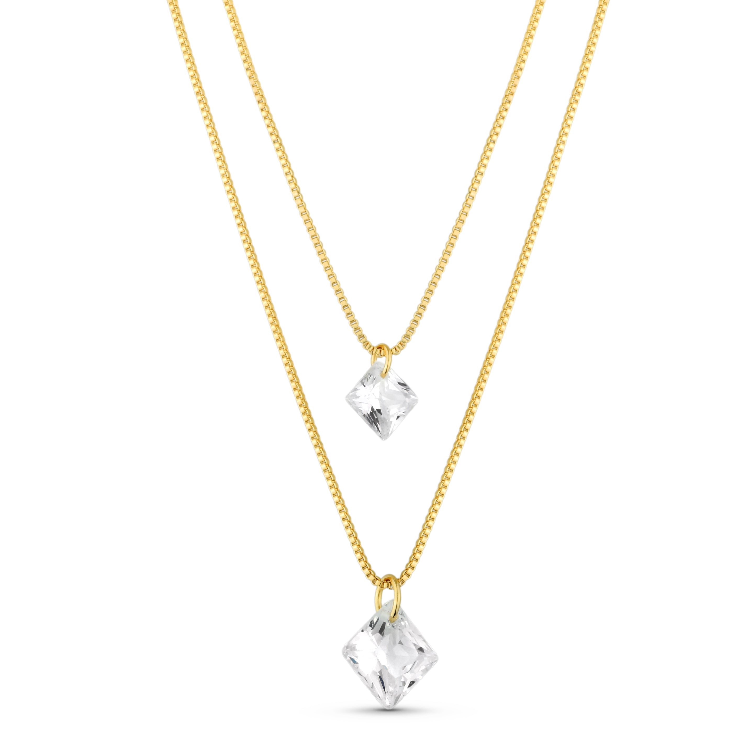 Colar Feminino Duplo Zircônias Lapidadas Banhado em Ouro 18K