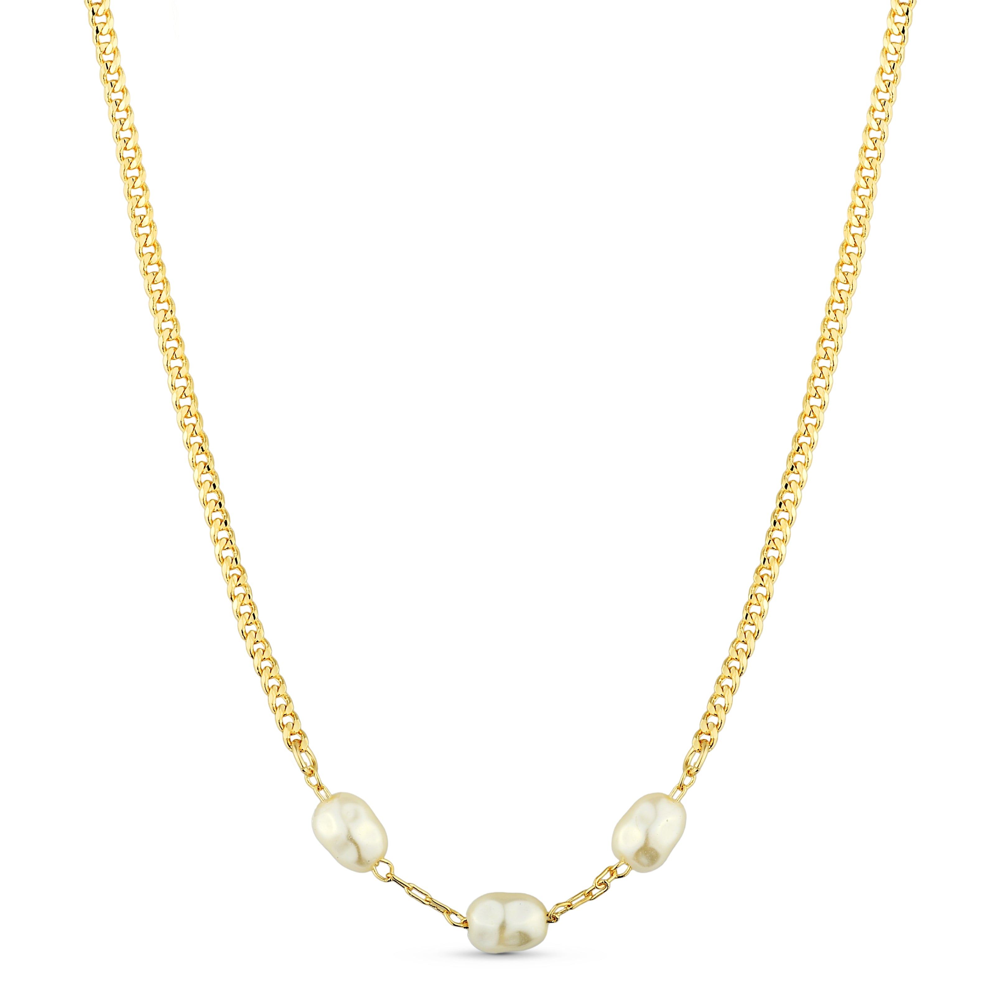 Colar Feminino Pérola Tripla Banhado em Ouro 18K