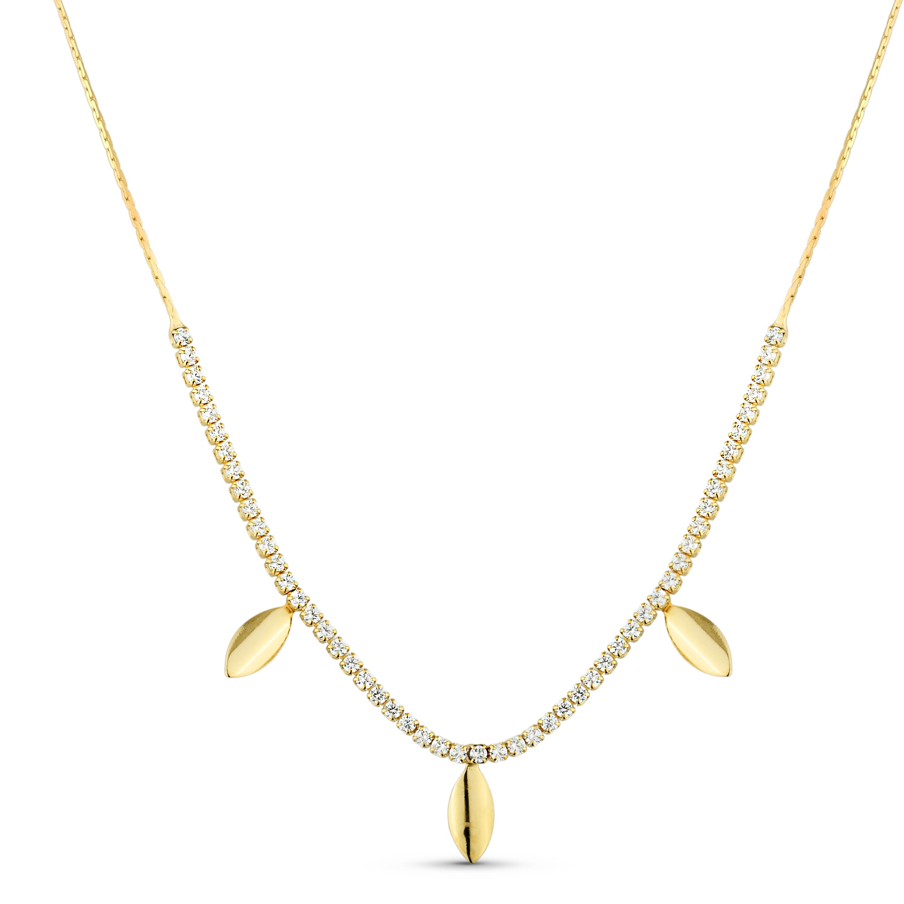 Colar Feminino Folhas Cravejado com Zircônias Banhado em Ouro 18K