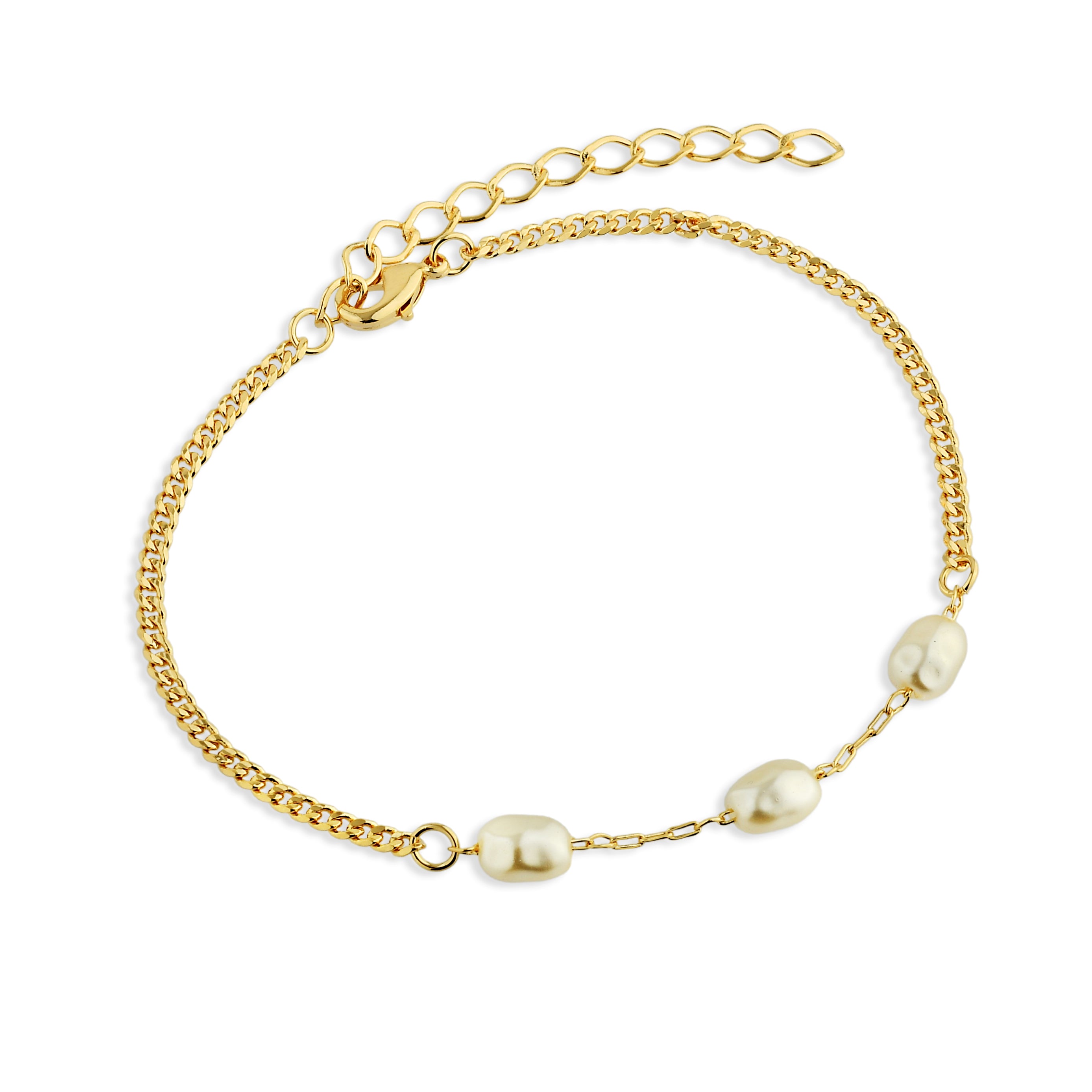 Pulseira Feminina Pérola Tripla Banhado em Ouro 18K