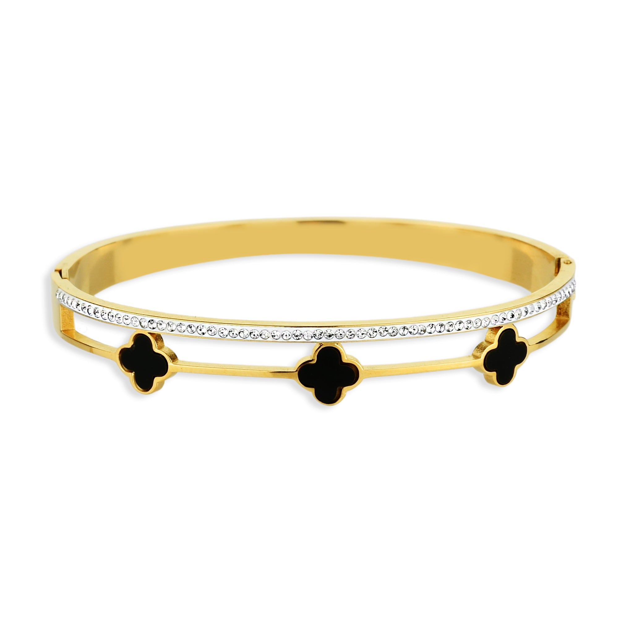 Bracelete Feminino Trevos Pequenos Cravejado com Zircônias Banhado em Ouro 18K