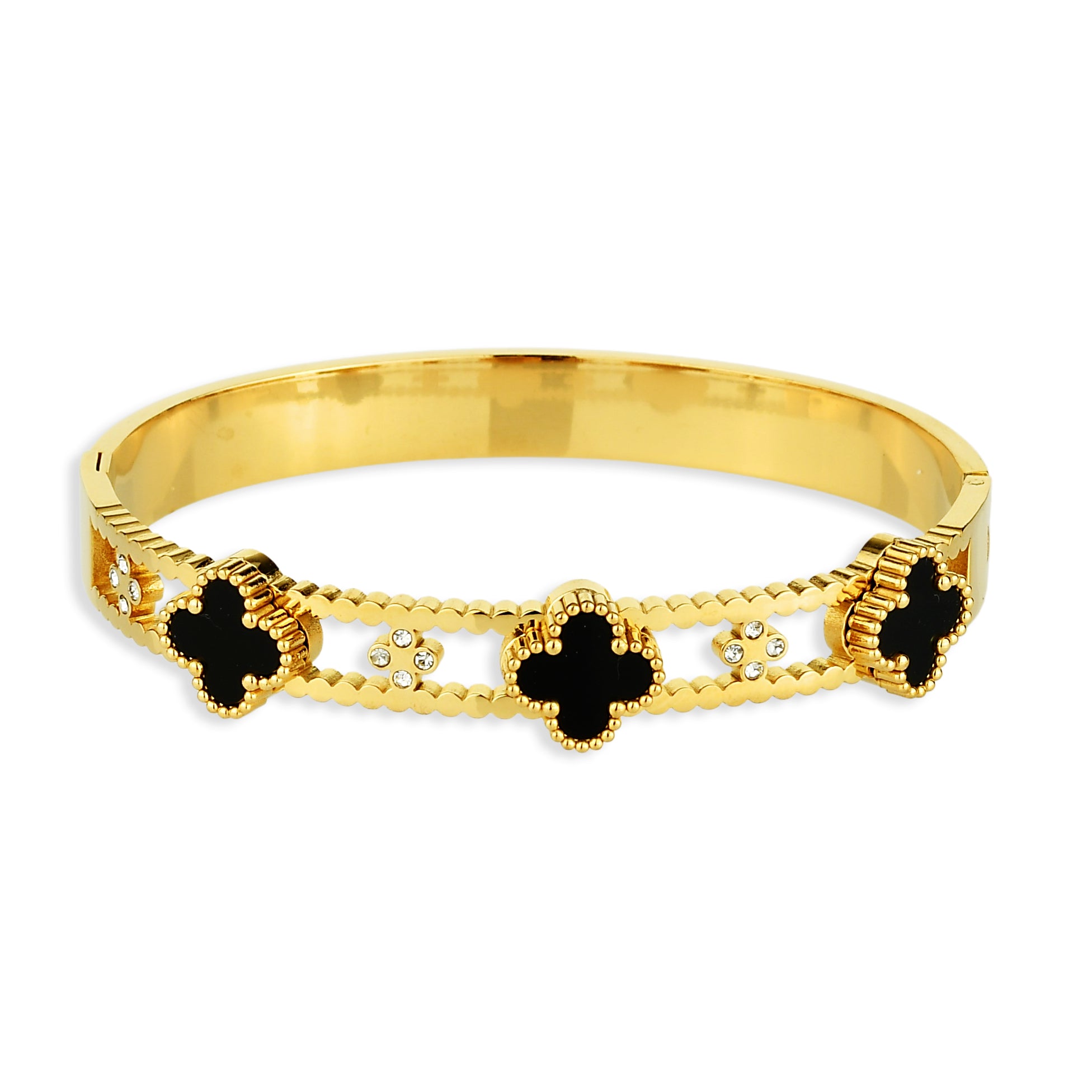 Bracelete Feminino Trevos Grandes Cravejado com Zircônias Banhado em Ouro 18K