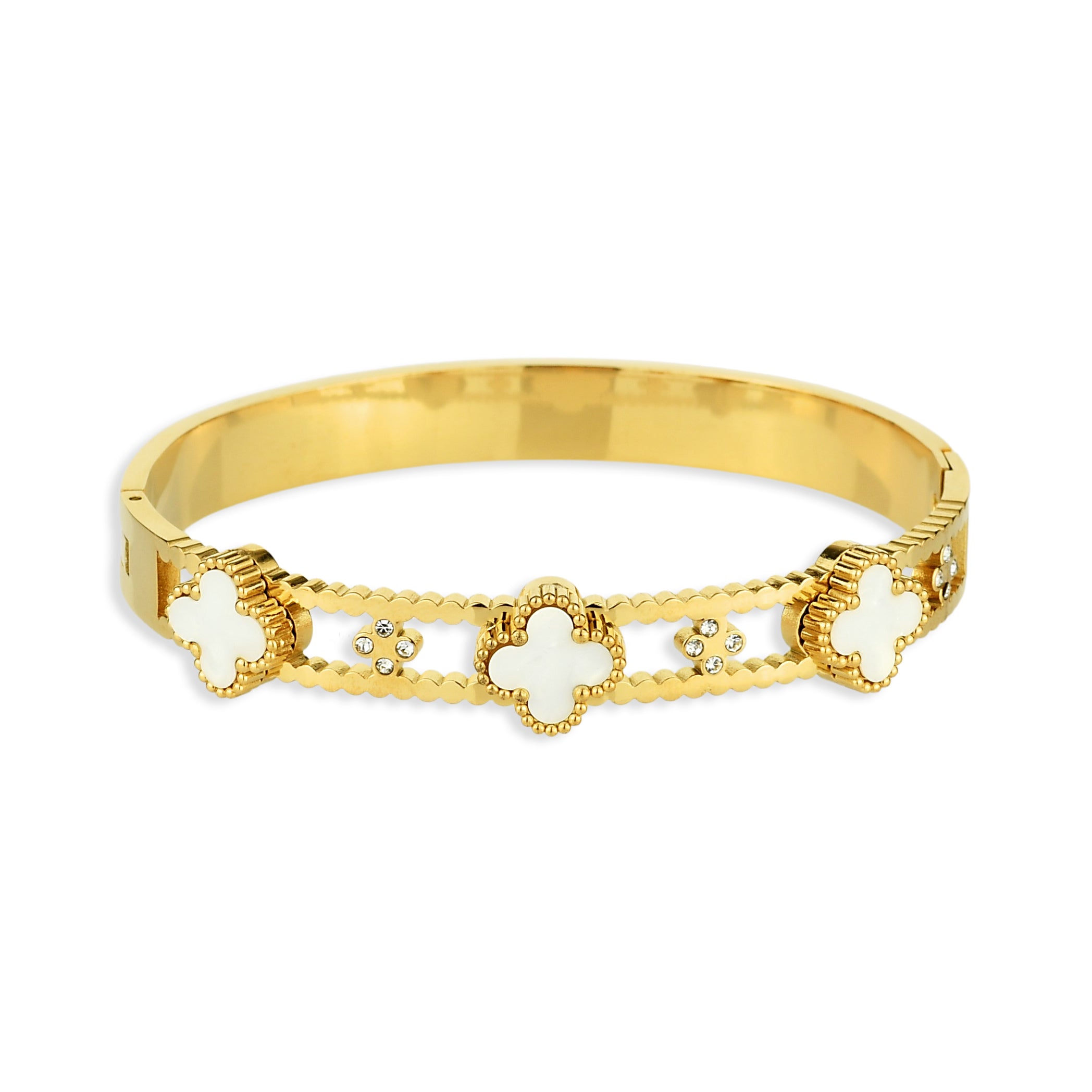 Bracelete Feminino Trevos Grandes Cravejado com Zircônias Banhado em Ouro 18K