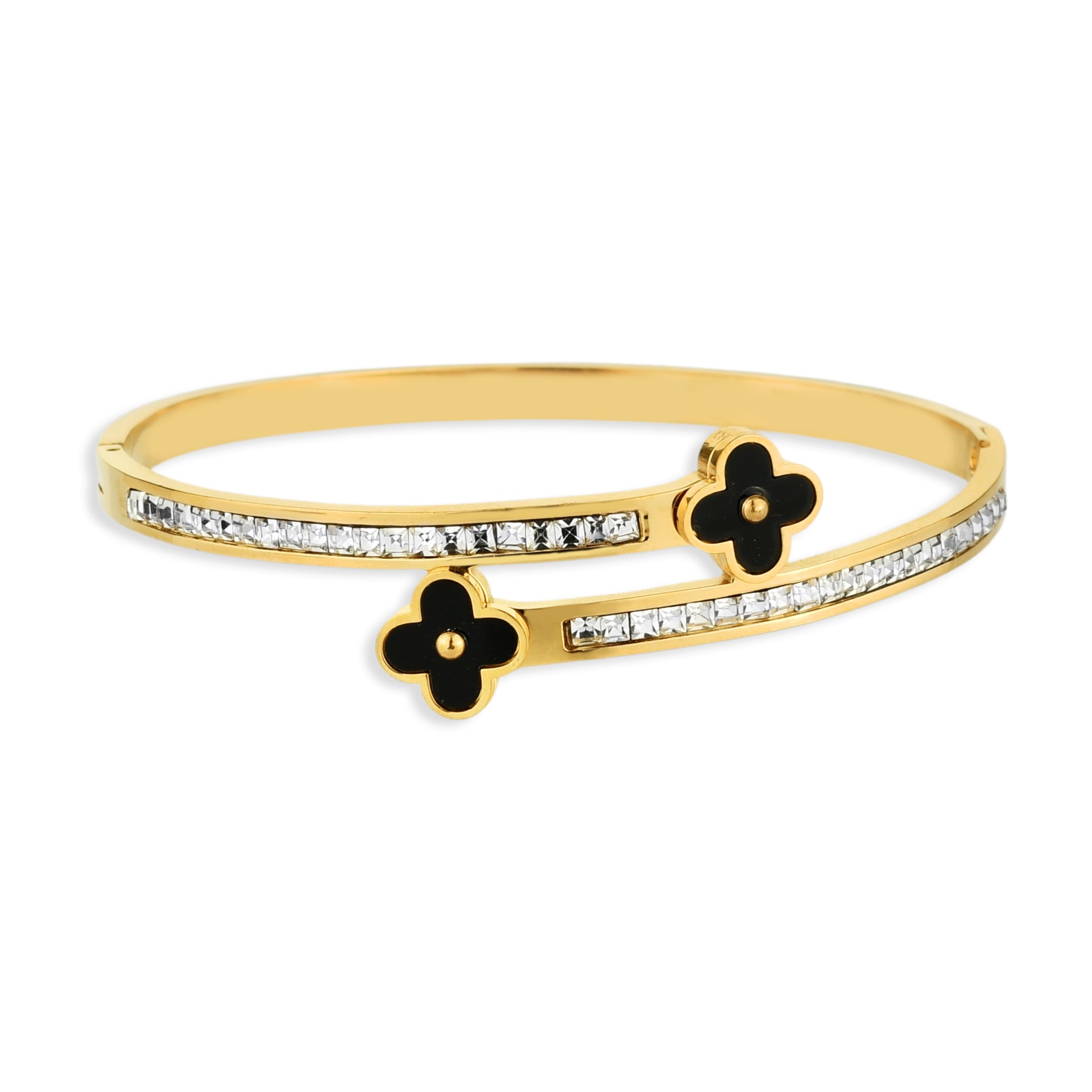 Bracelete Feminino Flor Cravejado com Zircônias Banhado em Ouro 18K