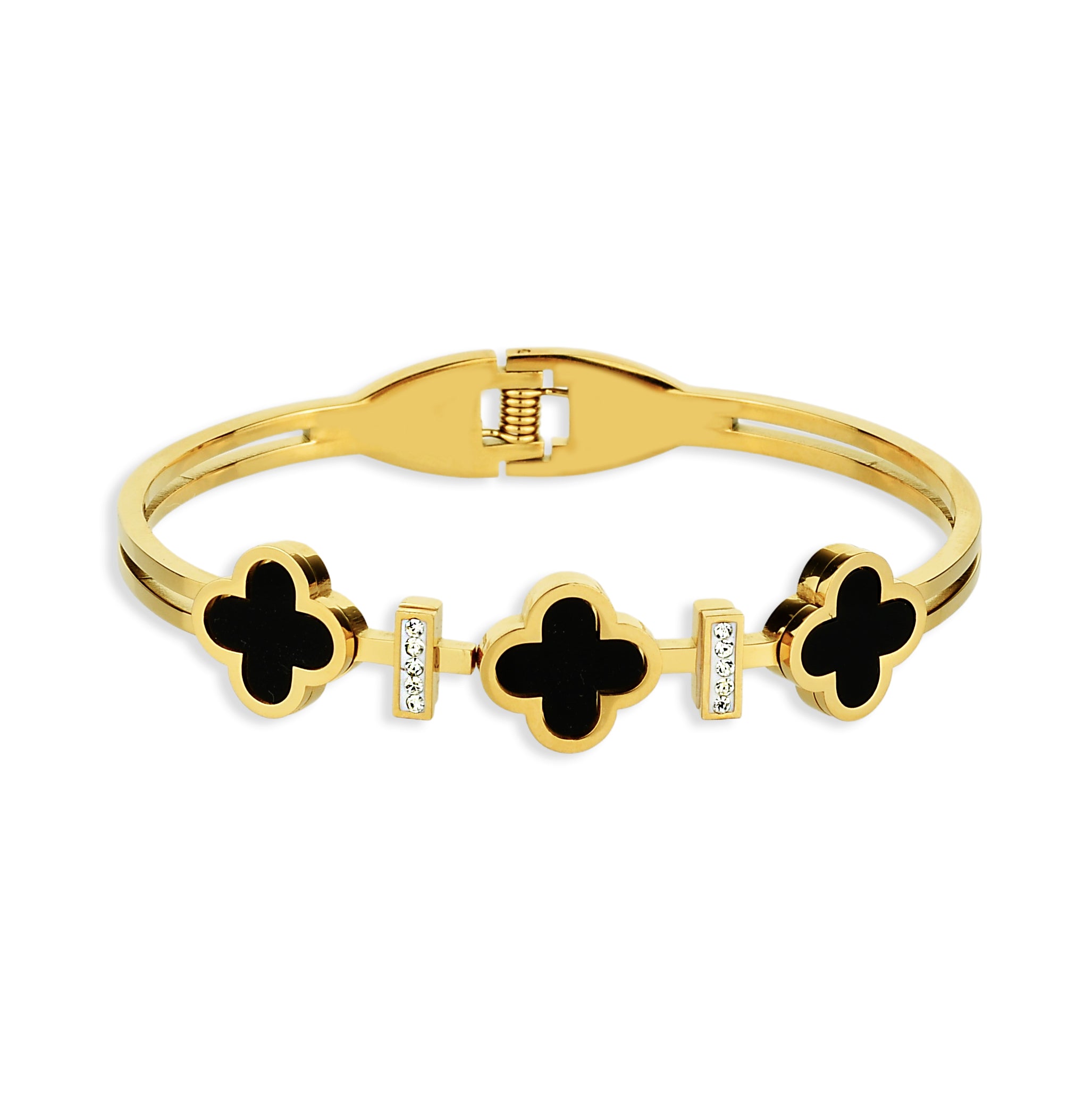 Bracelete Feminino Trevos Grandes em Fileiras Cravejado com Zircônias Banhado em Ouro 18K