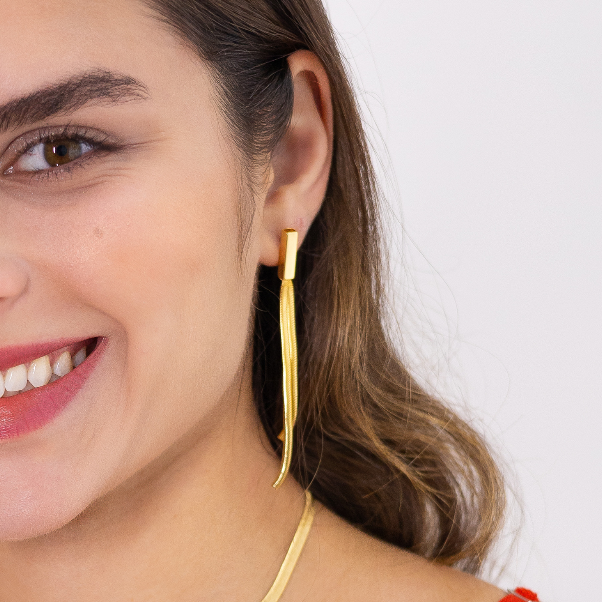 Brinco Feminino Malha Snake Banhado em Ouro 18K