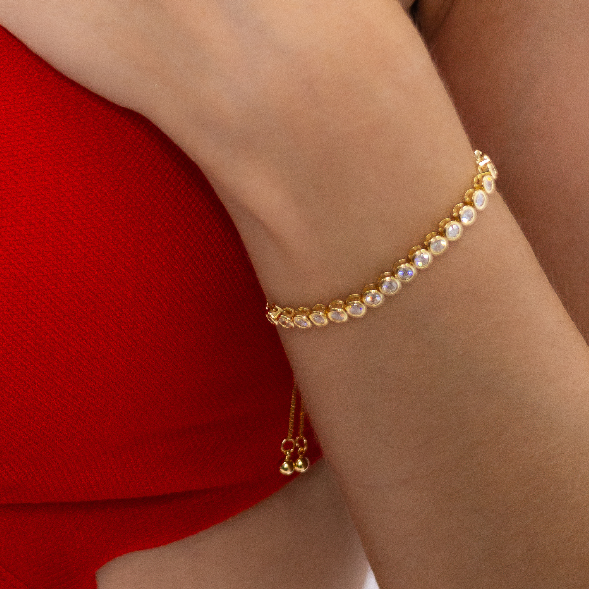Pulseira Feminina Premium Pontos de Luz Cravejada com Zircônias Banhado em Ouro 18K