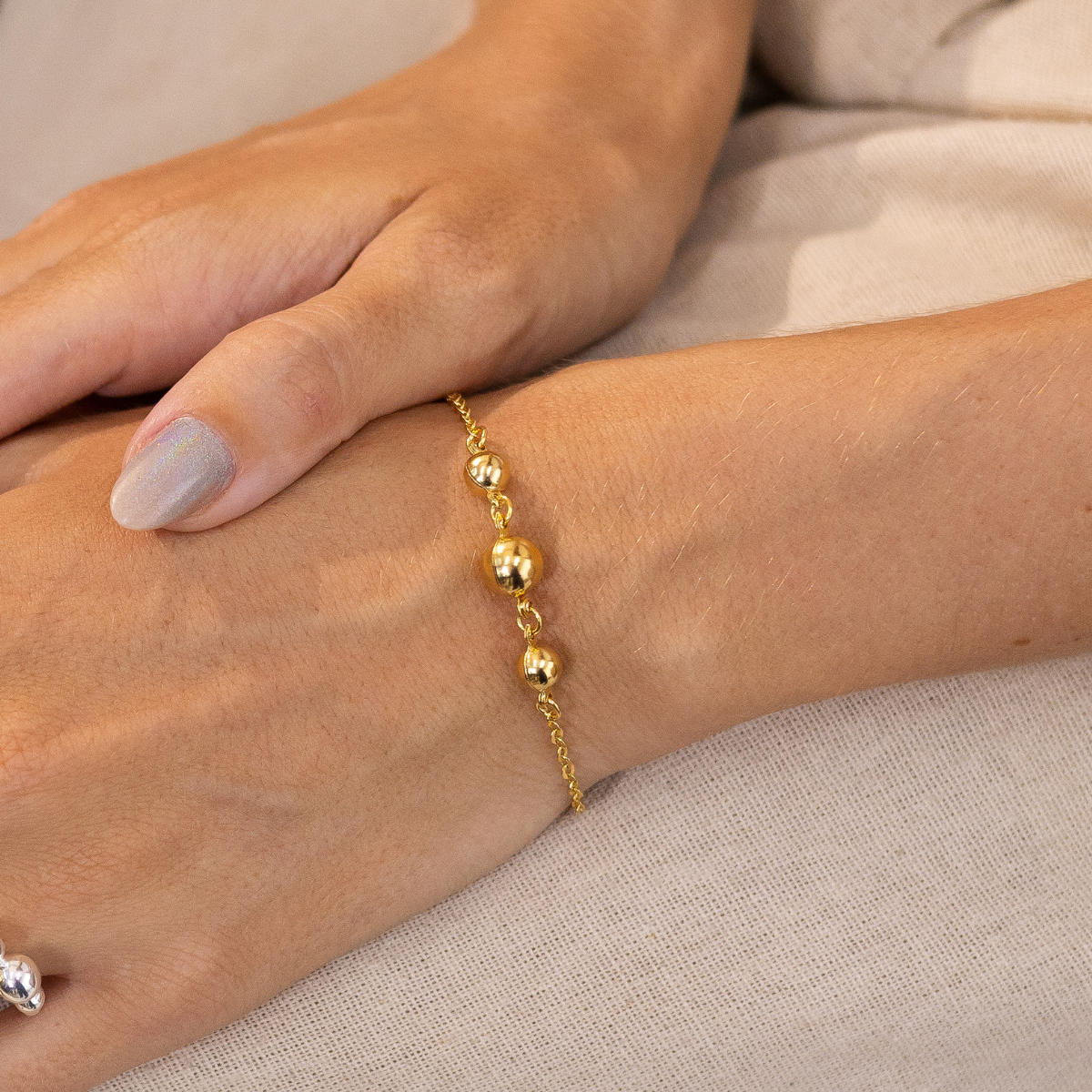 Pulseira Feminina Bolas Banhado em Ouro 18K