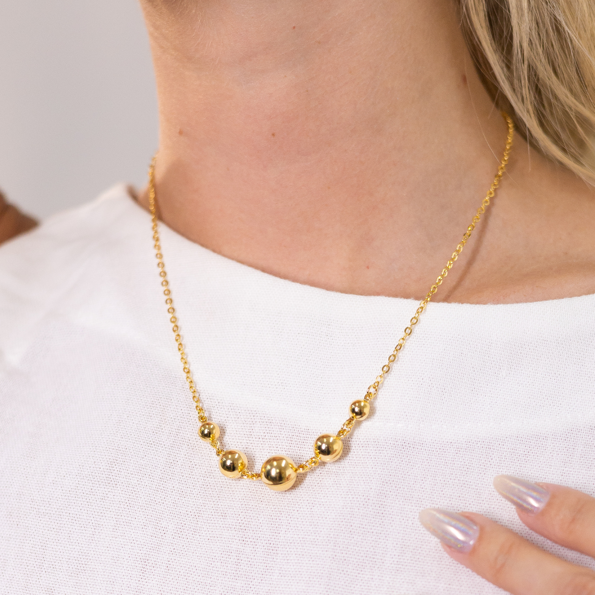 Colar Feminino Bolas Banhado em Ouro 18K