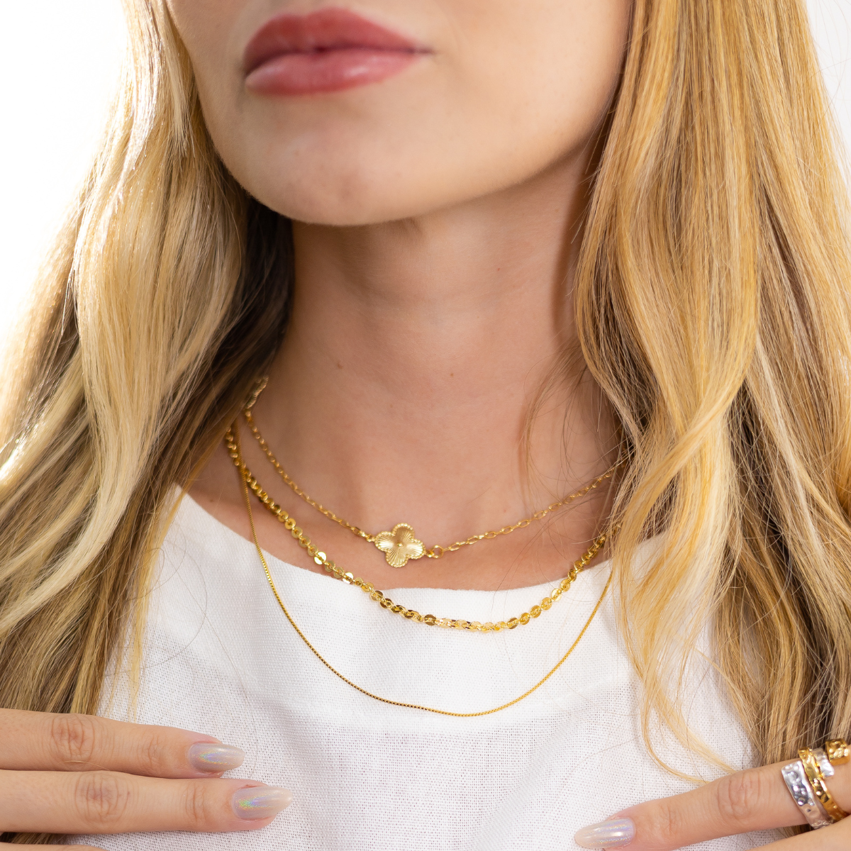 Colar Feminino Trevos de Ouro Banhado em Ouro 18K