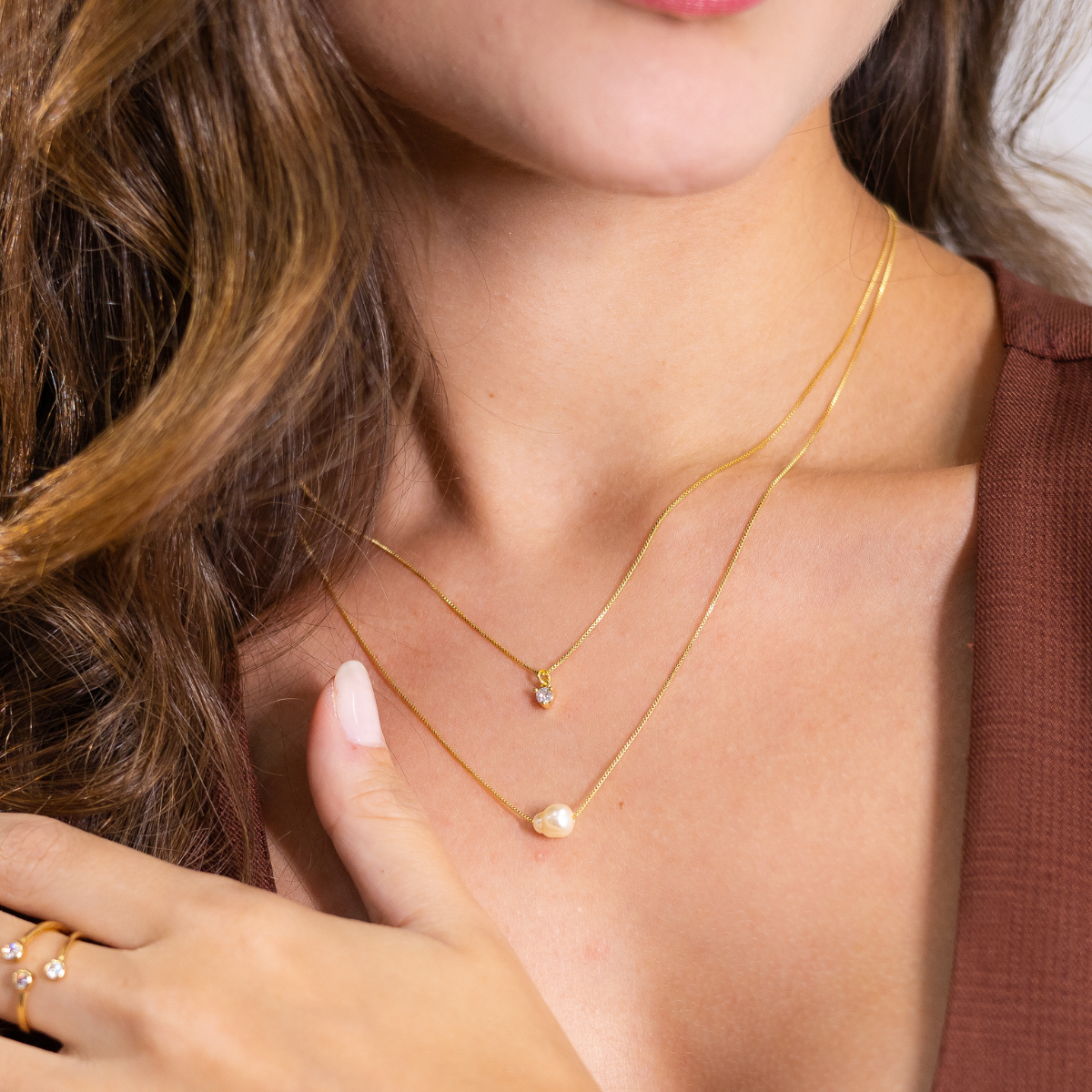 Colar Feminino Duplo com Zircônia Banhado em Ouro 18K