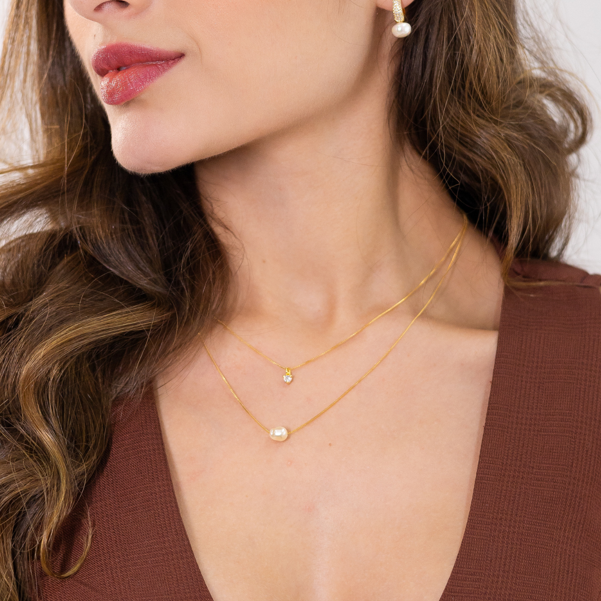 Colar Feminino Duplo com Zircônia Banhado em Ouro 18K