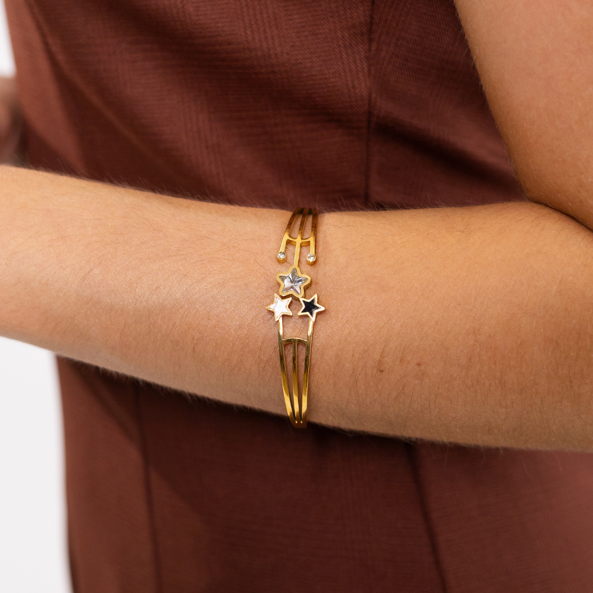 Bracelete Feminino Estrelas Cravejado com Zircônias Banhado em Ouro 18K