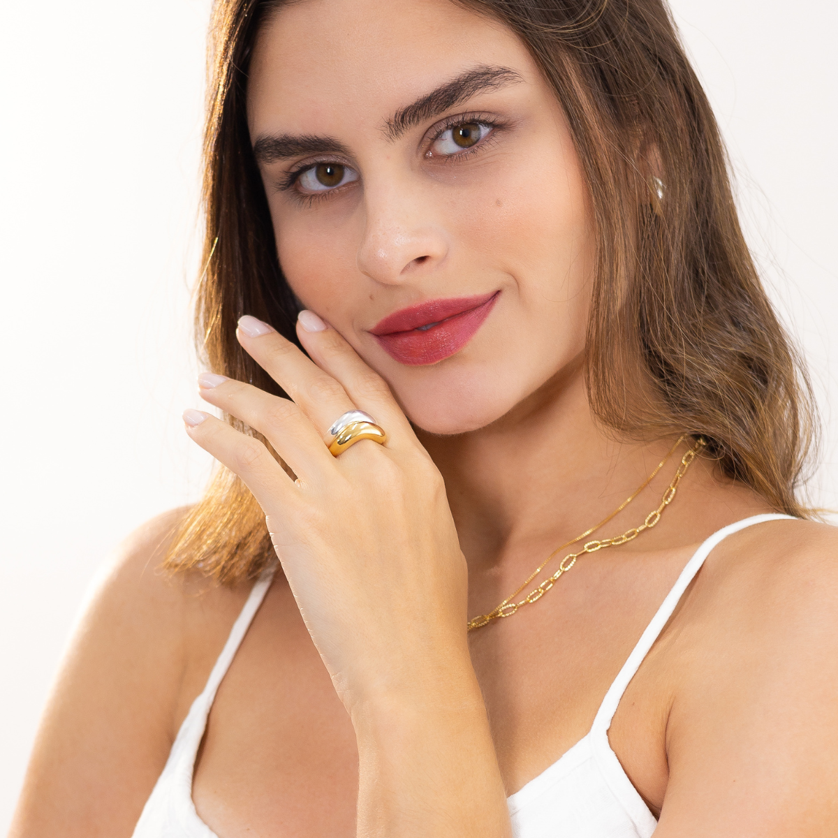 Anel Feminino Ondulado Banhado em Ouro 18K